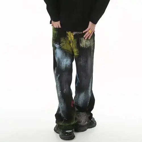 Designer × Japanese Brand Fashion Graffiti Dyed Colored Baggy Jean Size US 33 - 4 Thumbnail
