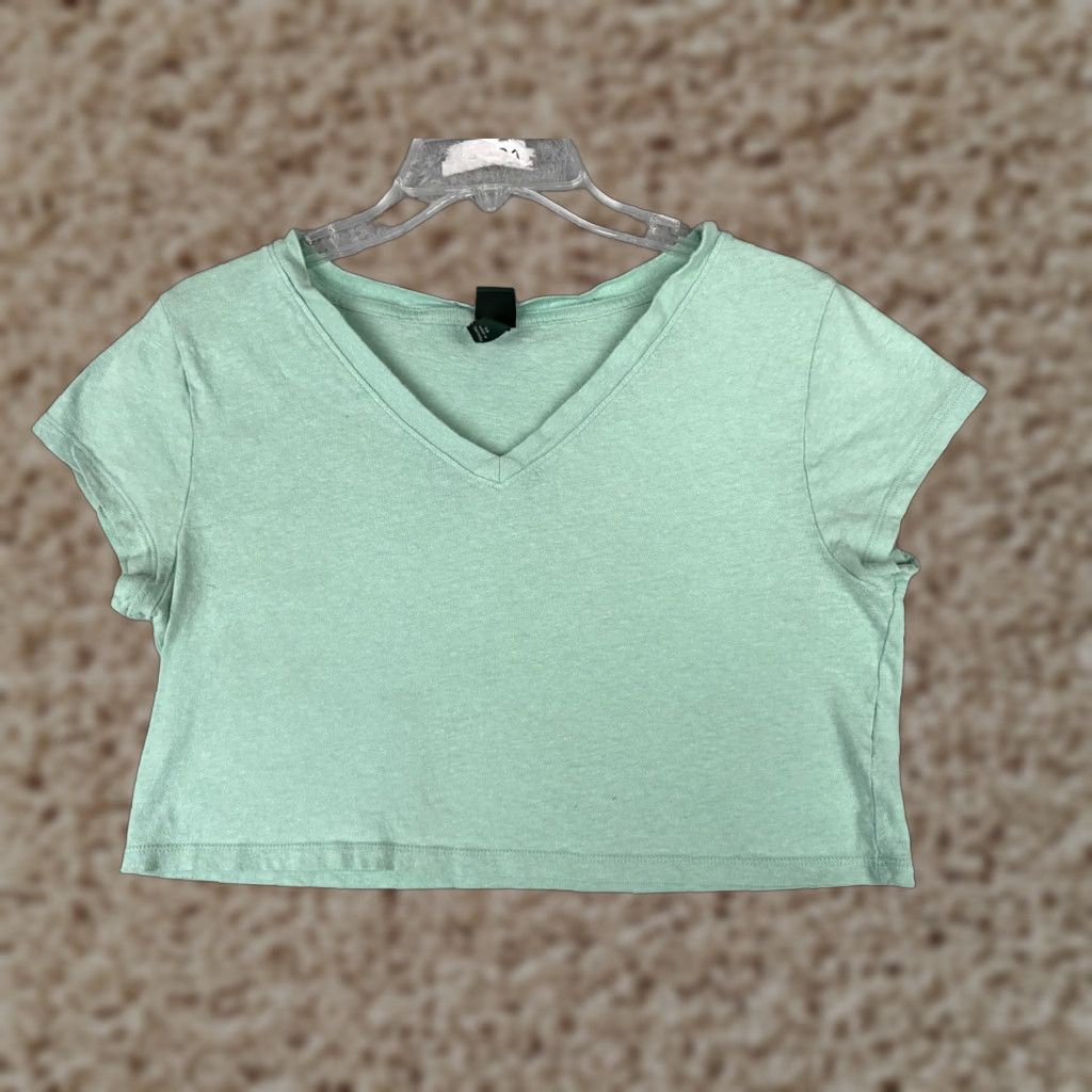 Vintage Wild Fable Crop Shirt Women XS Blue 100% Cotton V-Neck Casual Short Sleeve Outdoor Size XS / US 0-2 / IT 36-38 - 1 Thumbnail