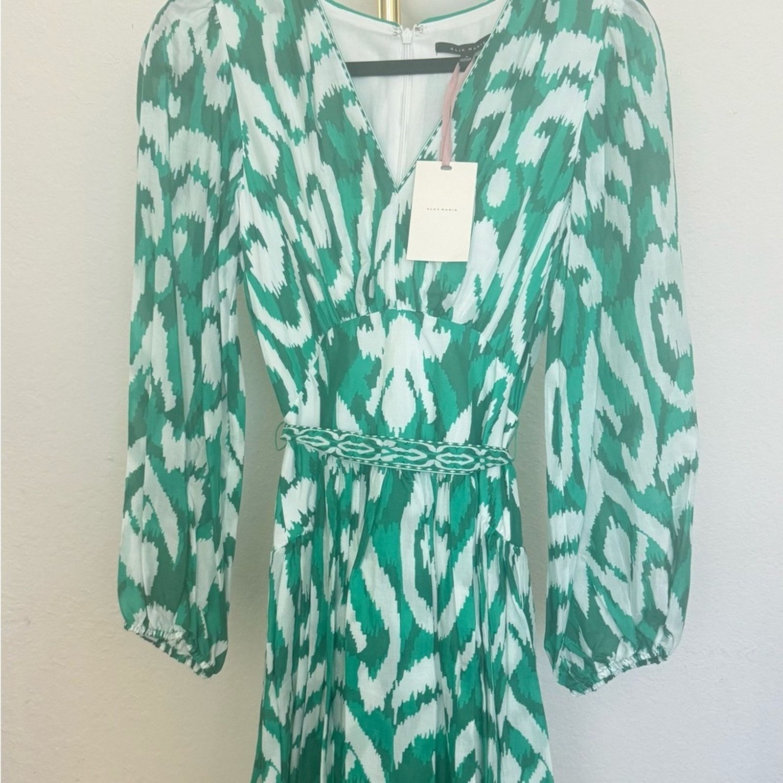 & Other Stories Alex Marie Long Sleeve Dress Printed Teal and White size 4 Size S / US 4 / IT 40 - 2 Thumbnail