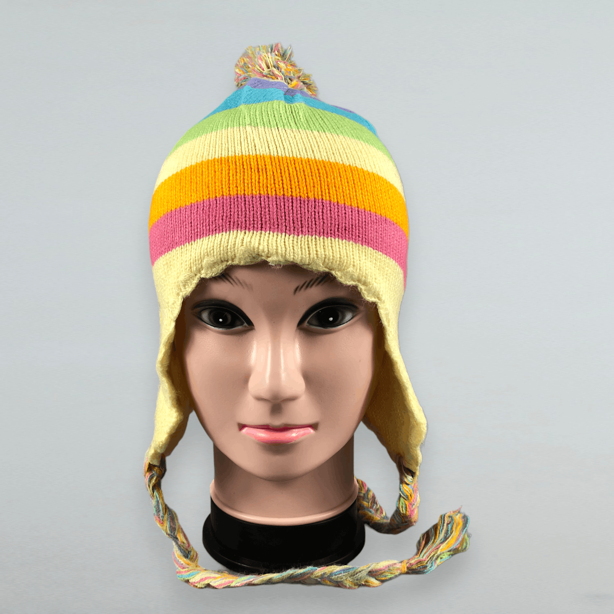 Japanese Brand Multicolor Stripe Earflap Beanie Size ONE SIZE - 1 Thumbnail
