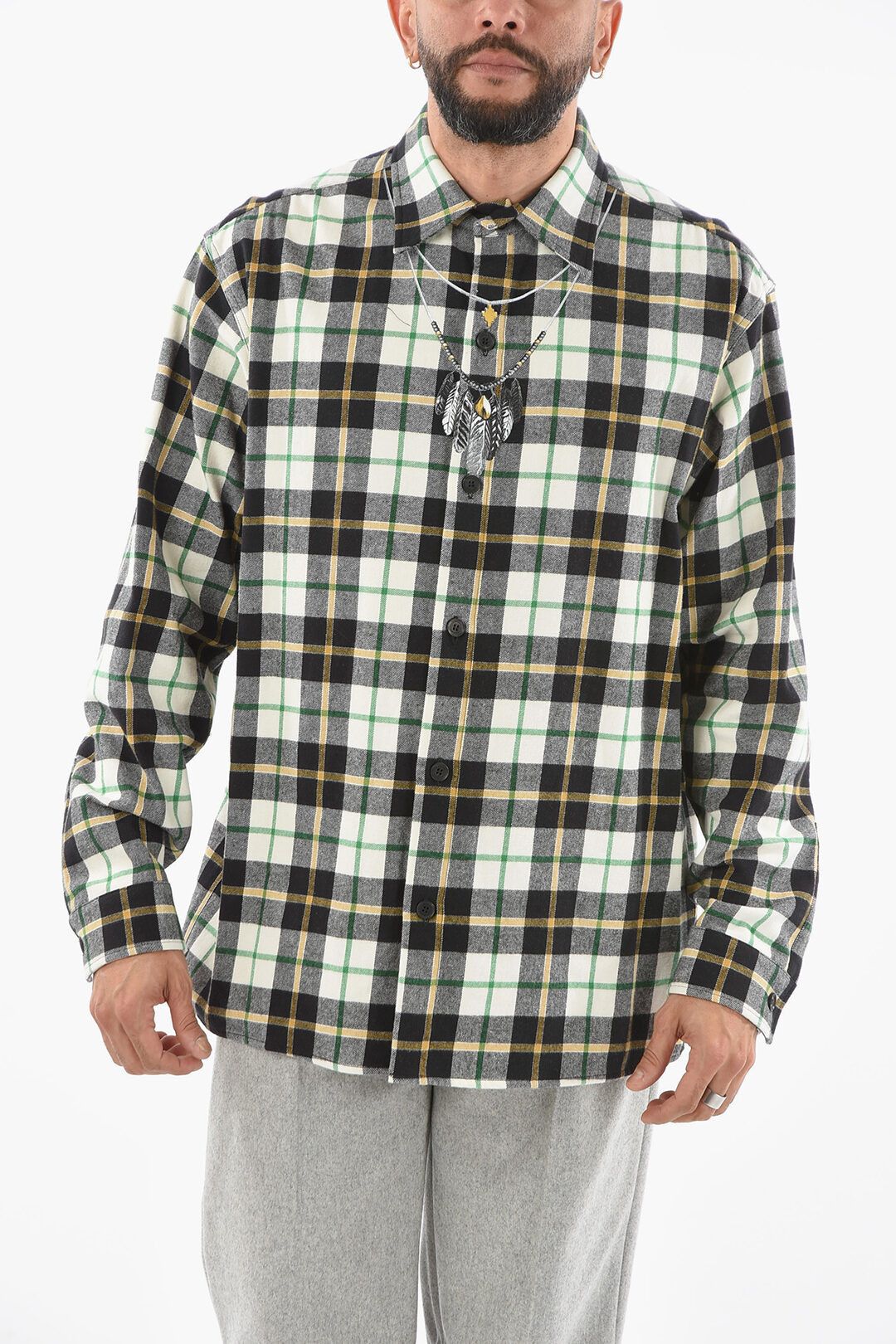 Marcelo Burlon og1mm0824 Cotton Flannel Feathers Necklace Shirt Multicolor Size US S / EU 44-46 / 1 - 1 Thumbnail