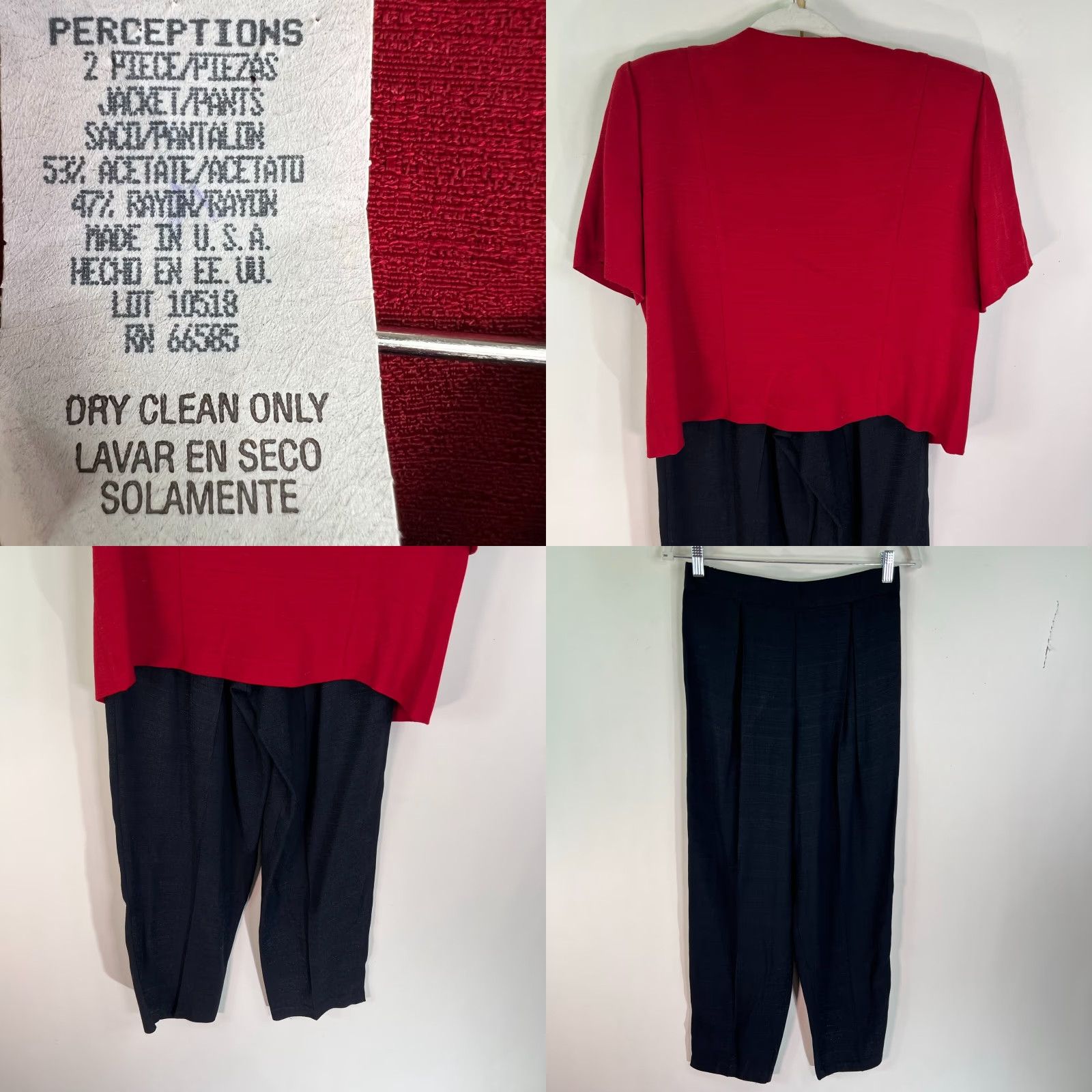 Vintage VINTAGE Petite Perceptions Pants Suit Set Women 10P Red Black Rayon Acetate 2-Piece Jacket Pants 3-Button 38/28 Inseam 28" US Made Womens Size 10P Size 32" / US 10 / IT 46 - 8 Thumbnail