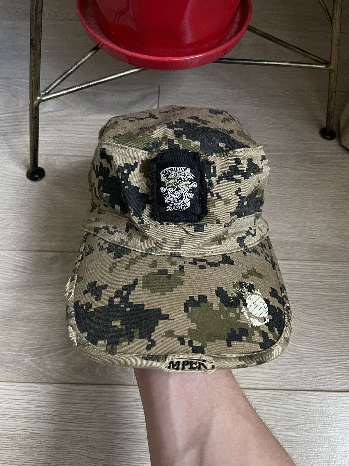 Japanese Brand × Vintage Vintage USA Military Marine Skull Hat Distressed 90’s Cap Size ONE SIZE - 2 Thumbnail
