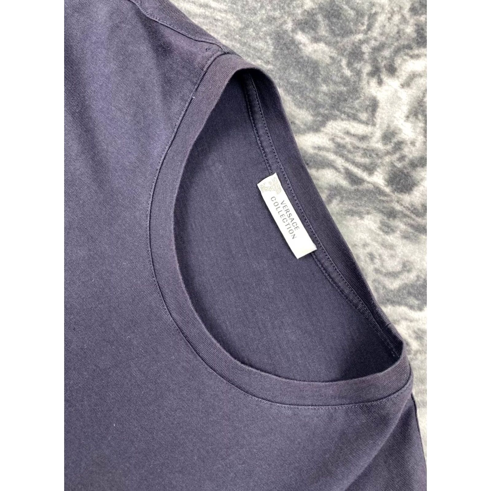 Vintage Versace Collection T-Shirt Men L Blue Logo Crew Neck Short Sleeve Shirt Designer All Seasons 55.5 Chest 72.5 Length 46.5 Shoulders Italy Cotton Size US L / EU 52-54 / 3 - 4 Thumbnail