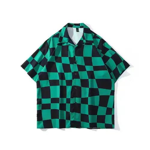 Other Green Checker Print Graphic Short Sleeve Button Up Shirt Size US XL / EU 56 / 4 - 4 Thumbnail