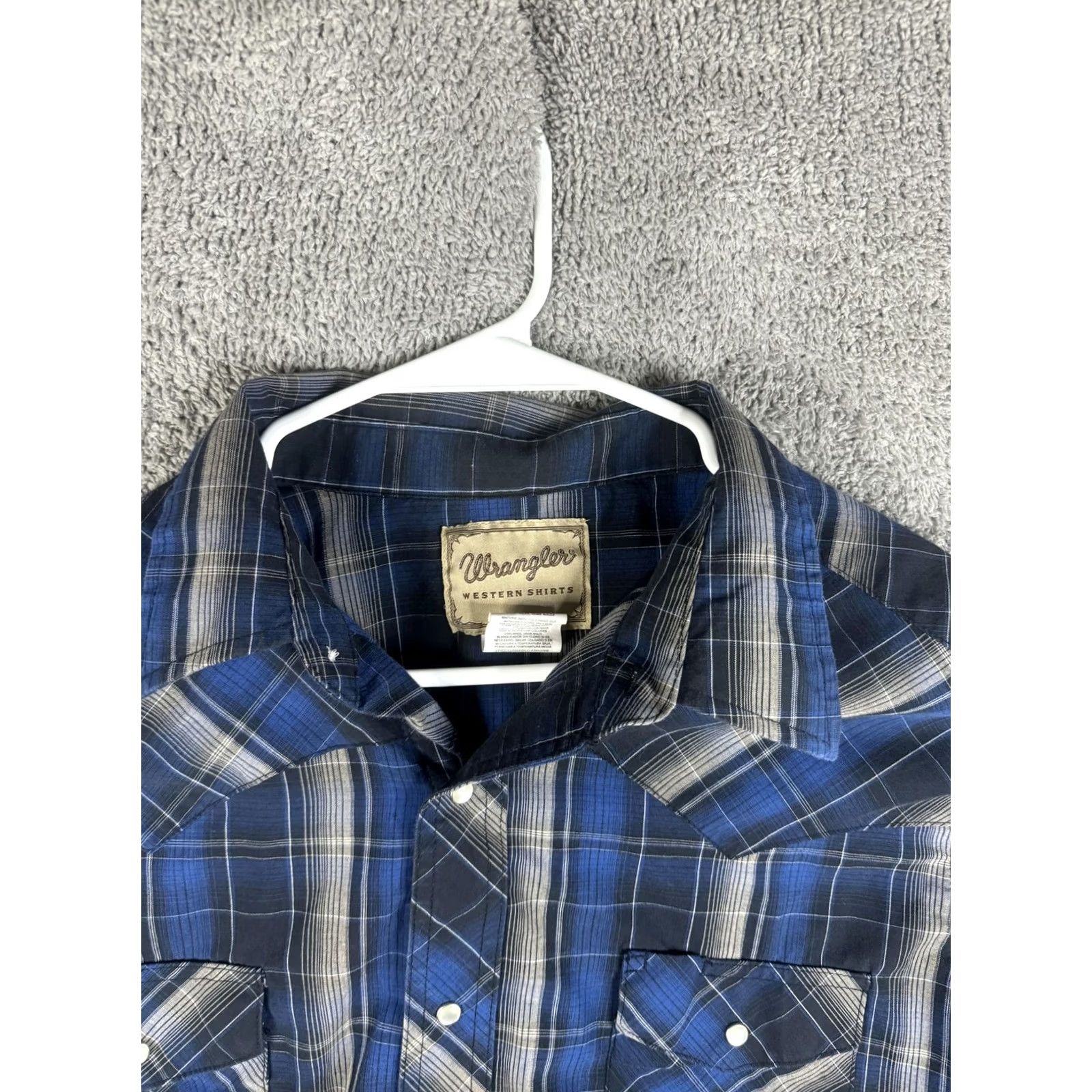 Wrangler Wrangler Shirt Mens XL Blue Plaid Pearl Snap Button Up Long Sleeve Western Shirt Size US XL / EU 56 / 4 - 6 Thumbnail