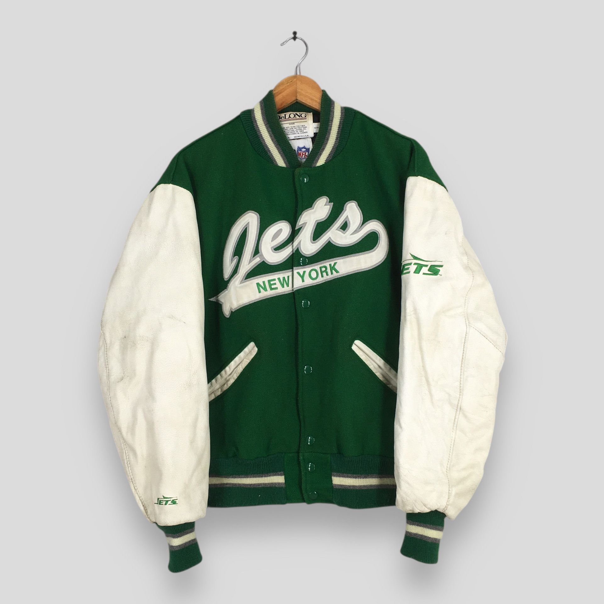NFL Vintage 90's New York Jets NFL Green Leather Jacket M Size US M / EU 48-50 / 2 - 1 Thumbnail