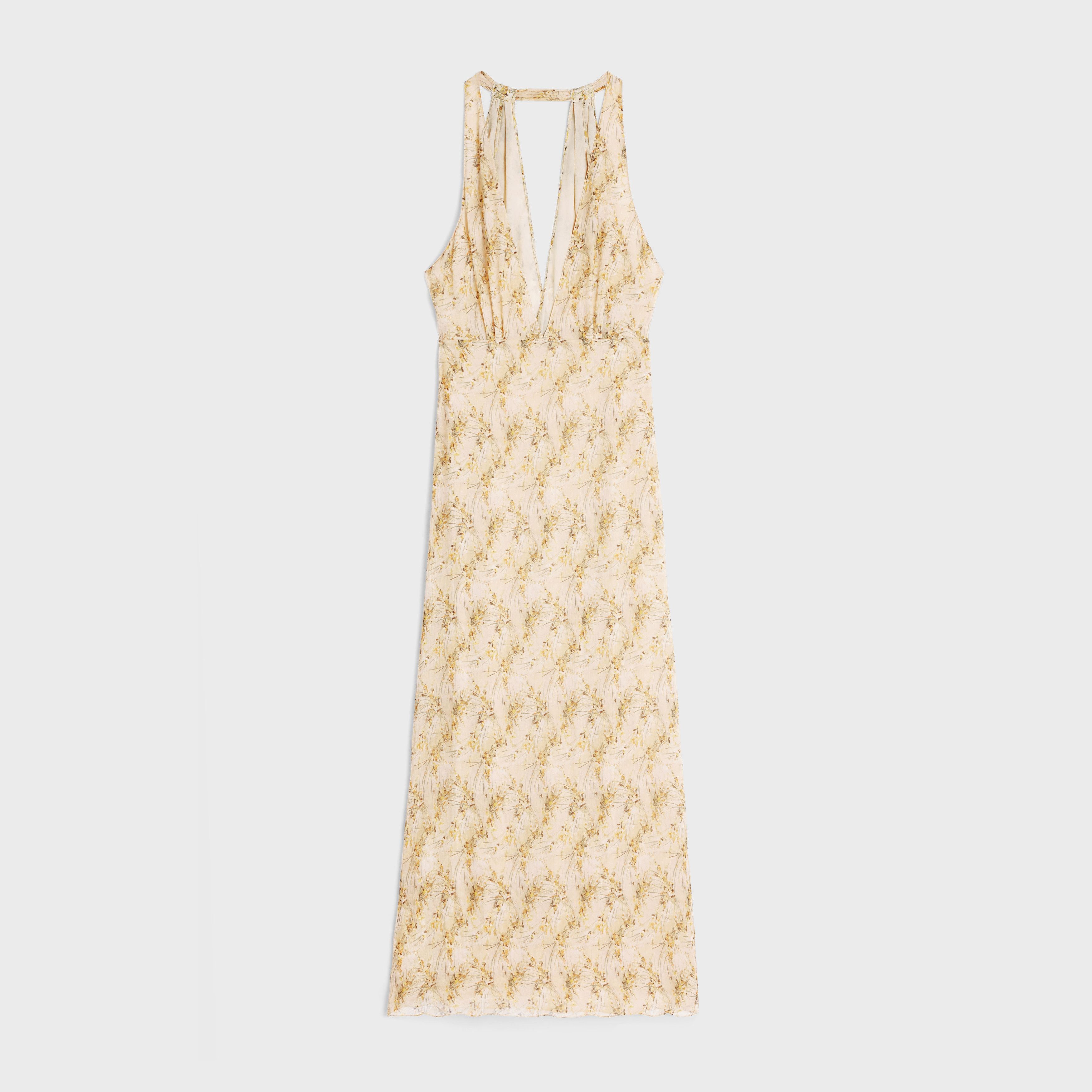 Celine o1bcso1str0824 Low-Cut Foulard Dress In Silk Crepe in Beige Size M / US 6-8 / IT 42-44 - 1 Thumbnail