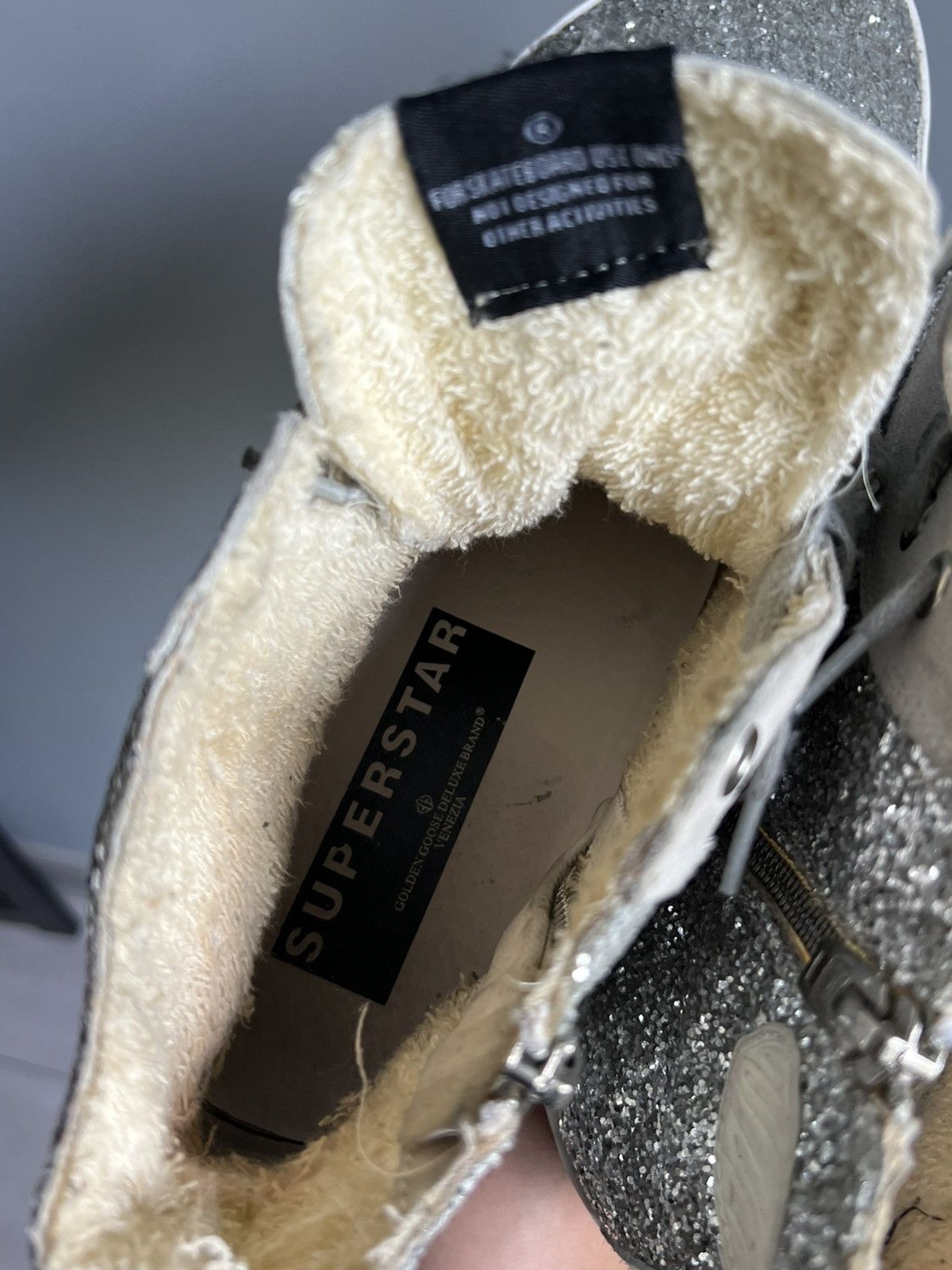 Golden Goose Golden Goose Superstar Glitter Silver High-Top Sneakers Size US 12.5 / EU 45-46 - 15 Thumbnail