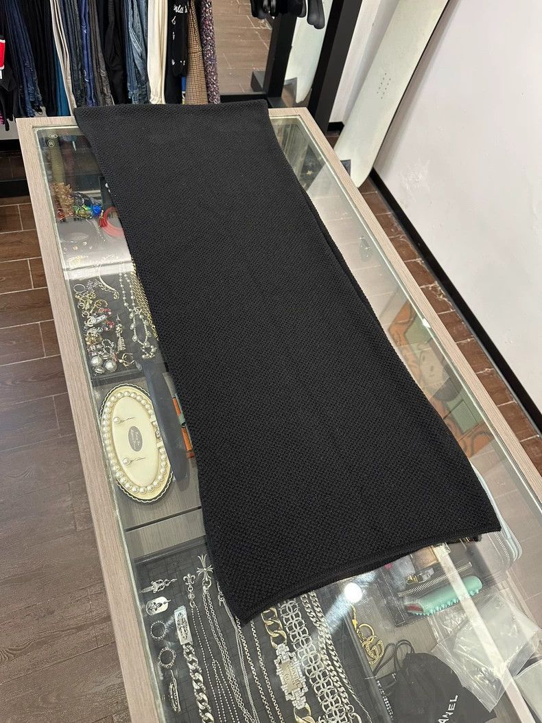 Chanel Chanel Black Wool Scarf with White Logo -2505 Size ONE SIZE - 2 Thumbnail