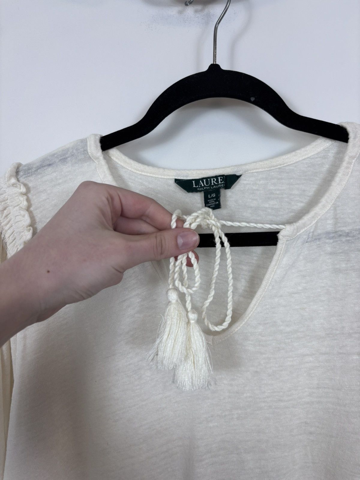 Lauren Ralph Lauren Lauren Ralph Lauren Women’s Ivory Linen Long Sleeve Blouse Size L / US 10 / IT 46 - 4 Thumbnail