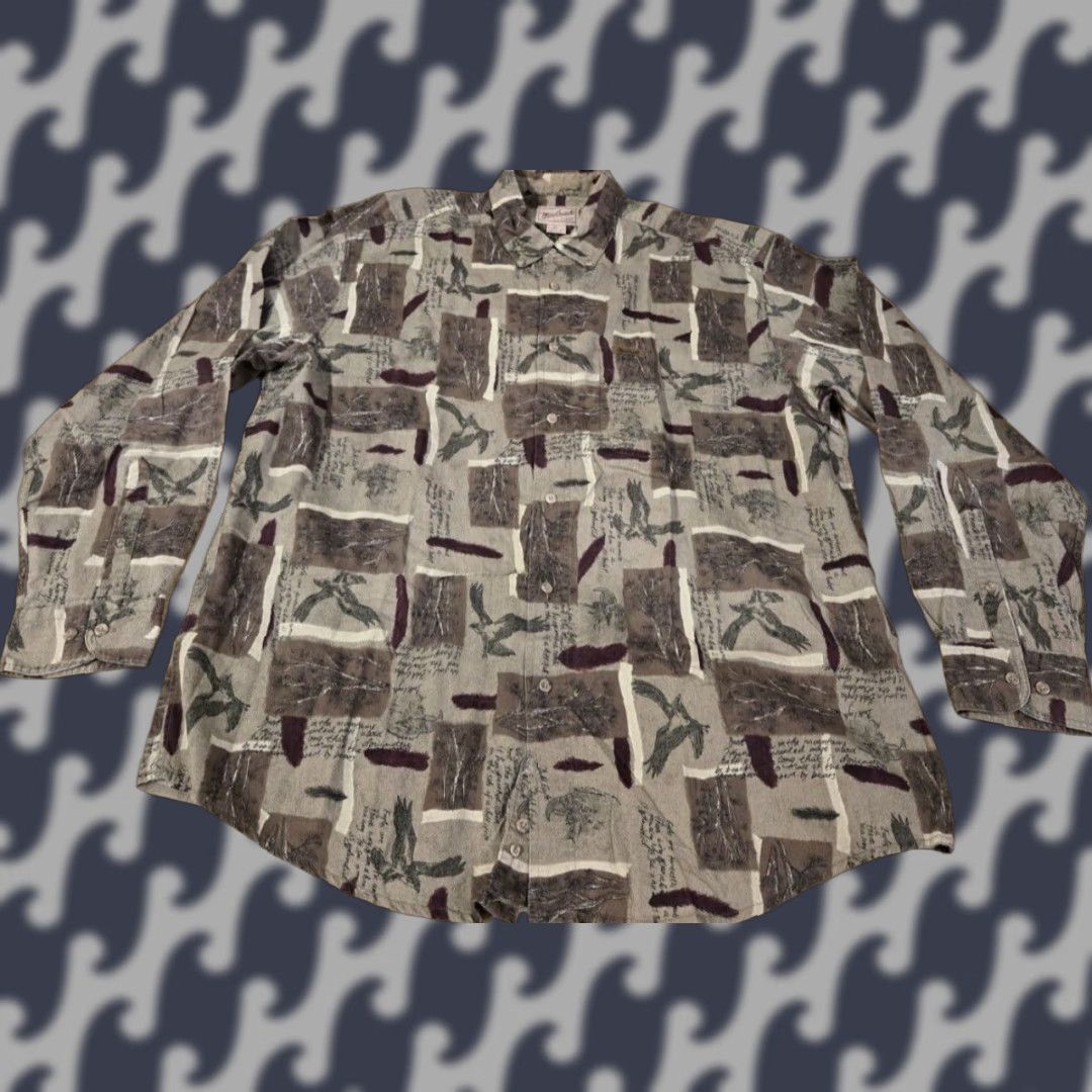 Vintage VINTAGE Woolrich Button-Up Shirt Eagle All Over Print Long Sleeve Cotton Flannel Tan/Brown Mens XL Size US XL / EU 56 / 4 - 1 Thumbnail