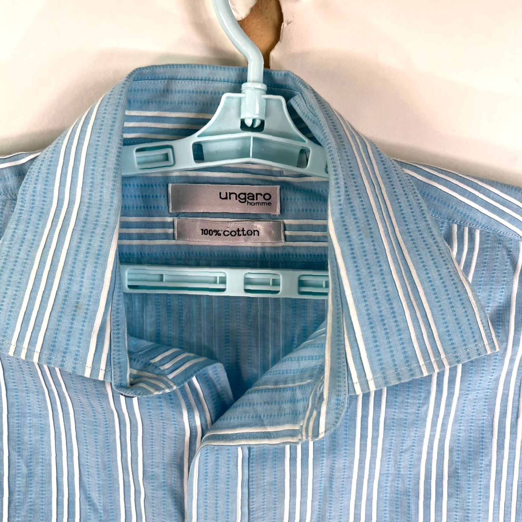 Emanuel Ungaro VINTAGE Emmanuel Ungaro Homme Button-Up Shirt Mens L Blue Striped Cotton 44 Chest Long Sleeve 29 Length Mens Size US L / EU 52-54 / 3 - 3 Thumbnail