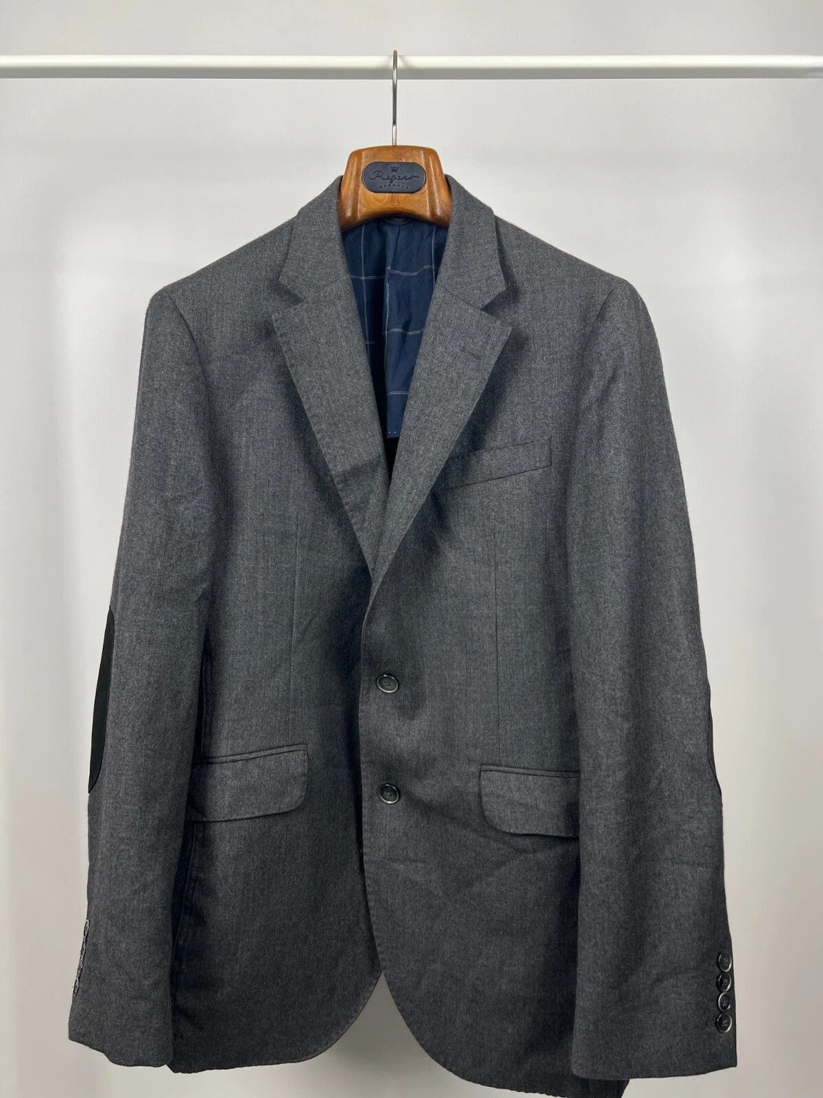 Hackett Hackett London Grey Flannel Half Lined Elbow Patch Blazer Size 42R - 5 Thumbnail