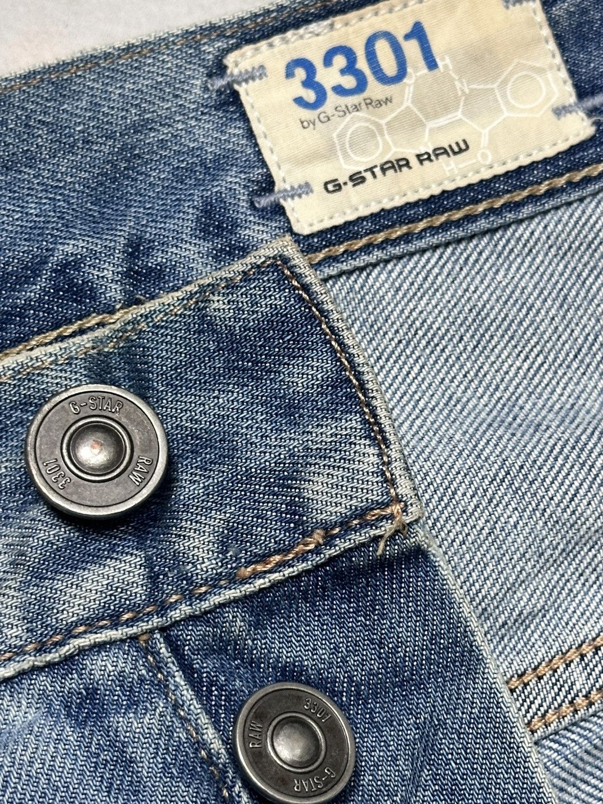 G-Star G-Star Raw 3301 Slim Fit Distressed Denim Jeans Faded Wash Size US 31 - 12 Thumbnail