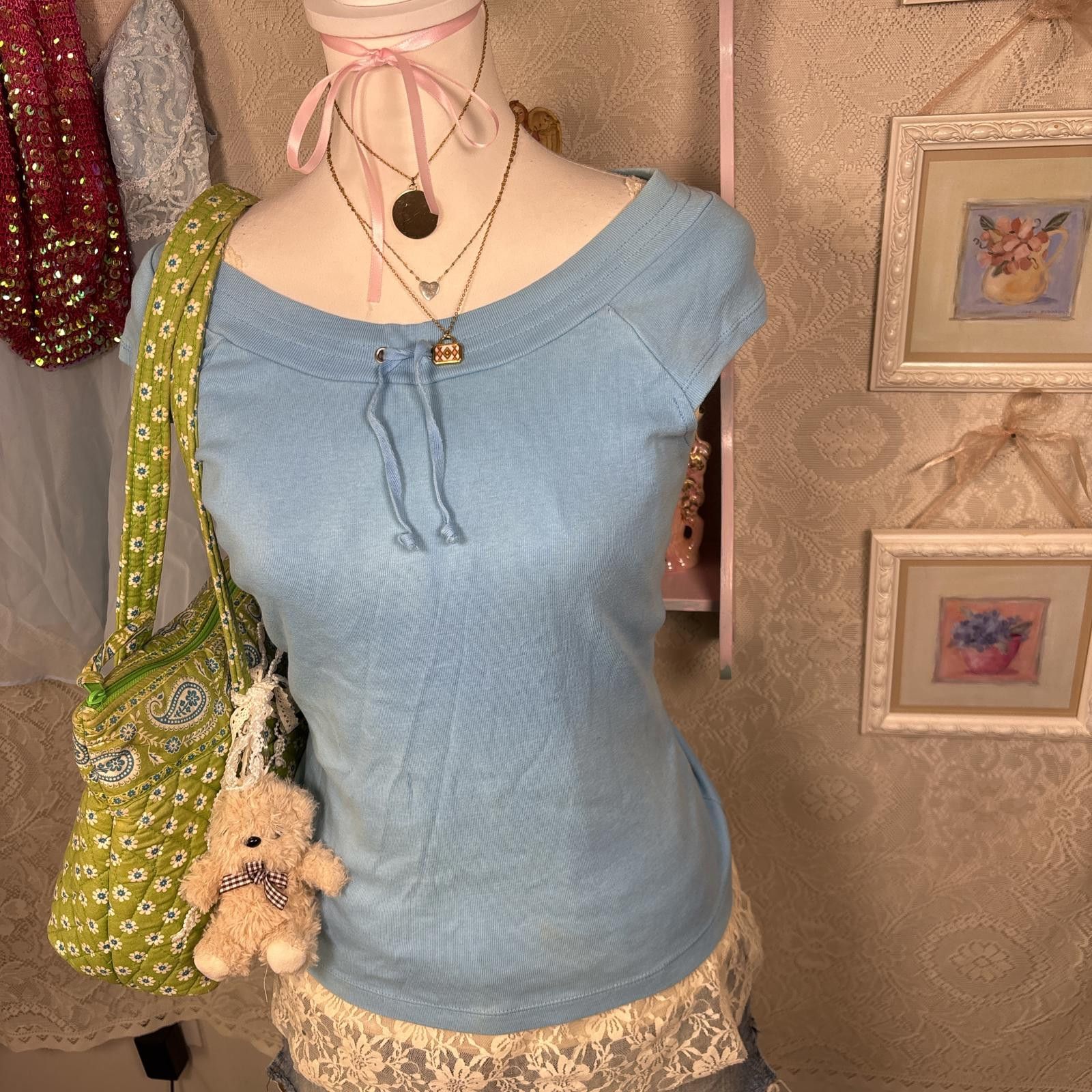 Other vintage wide neck blue soft blouse Size L / US 10 / IT 46 - 4 Thumbnail