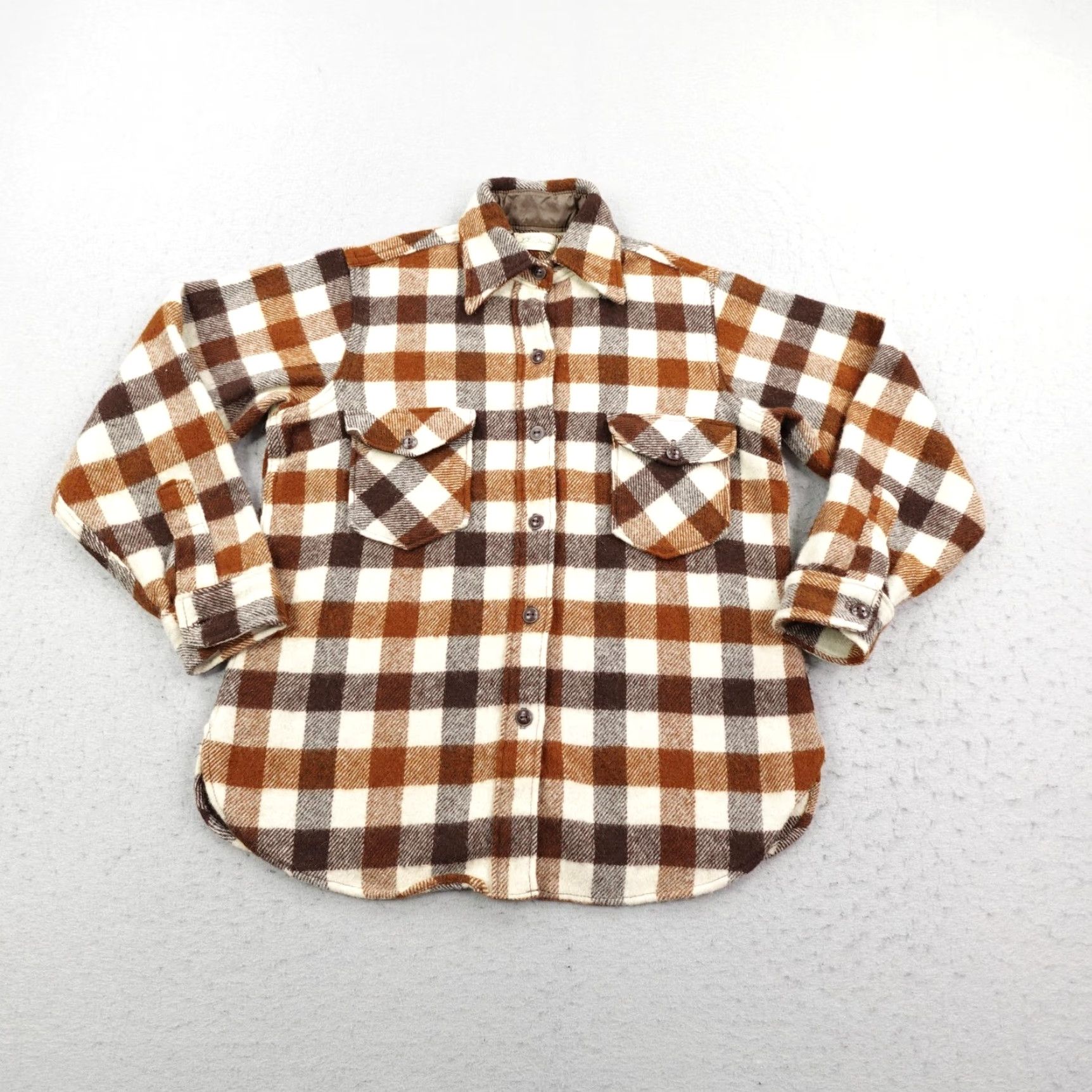 Vintage VINTAGE L.L. Bean Shirt Womens Large Brown Plaid Flannel Wool Blend Button-Up 50s Size L / US 10 / IT 46 - 2 Thumbnail