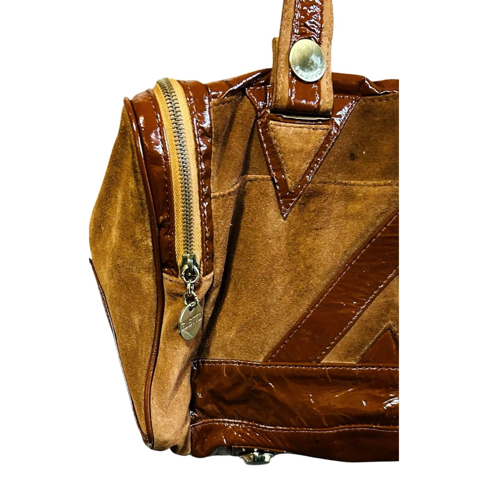 Vintage VINTAGE Gustto Y2K Brown Suede & Vinyl Purse Women’s Shoulder Hand Bag Stained Size ONE SIZE - 3 Thumbnail