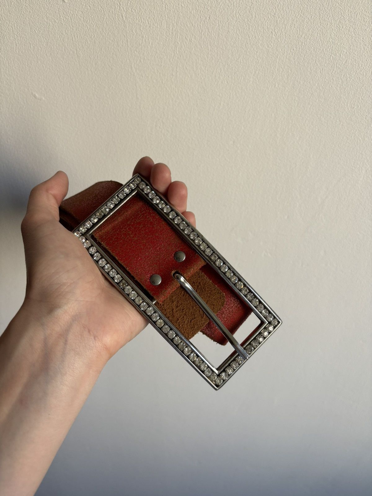 Japanese Brand × Vintage Vintage y2k OG DRIP Avant Garde Buckle Crystals Leather Belt Size ONE SIZE - 3 Thumbnail