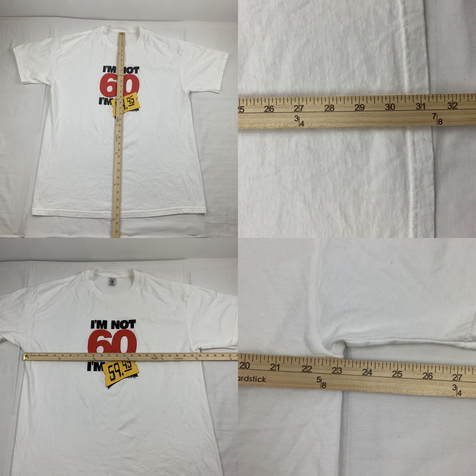 Delta VINTAGE 60 Year Old T Shirt Adult XL White Im Not 60 Im 59.95 Funny Graphic Tee Mens Shirt 90s American Vintage Size US XL / EU 56 / 4 - 8 Thumbnail