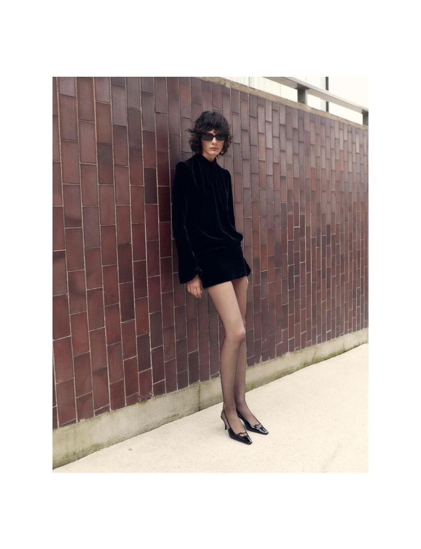 Saint Laurent Paris o1tp1o1224 Short Dress In Velvet in Black Size S / US 4 / IT 40 - 3 Thumbnail