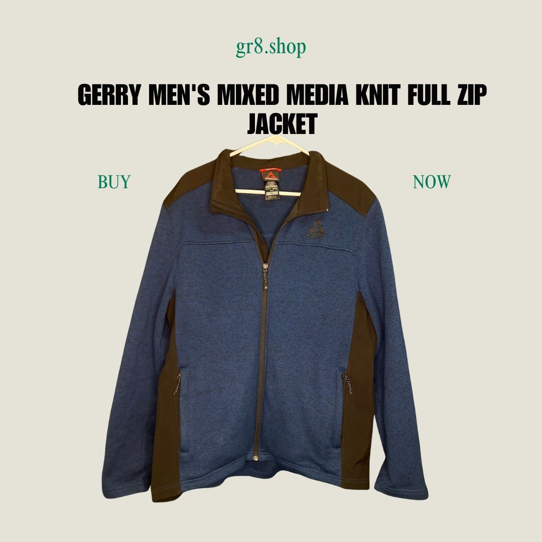 Other Gerry Mens Mixed Media Knit Full Zip Jacket XL Blue & Brown Size US XL / EU 56 / 4 - 1 Thumbnail
