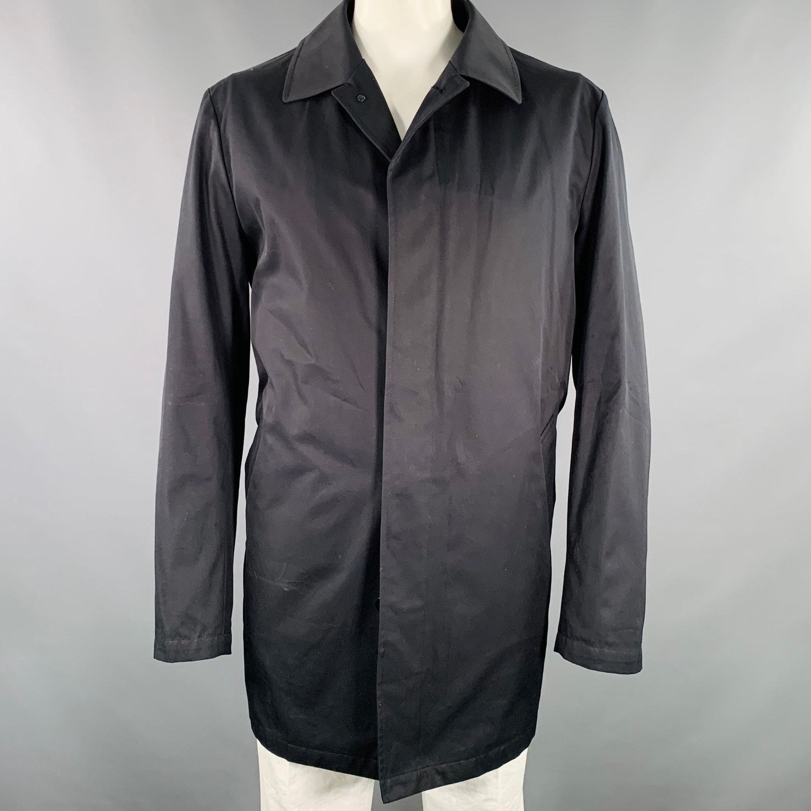 Barneys New York Size 46 Black Cotton Hidden Buttons Trench Coat Size US XL / EU 56 / 4 - 1 Thumbnail