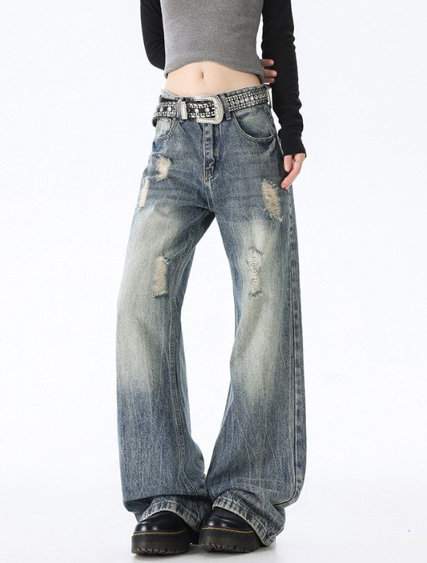 Vintage American retro loose wide-leg ripped jeans Size US 32 / EU 48 - 1 Thumbnail