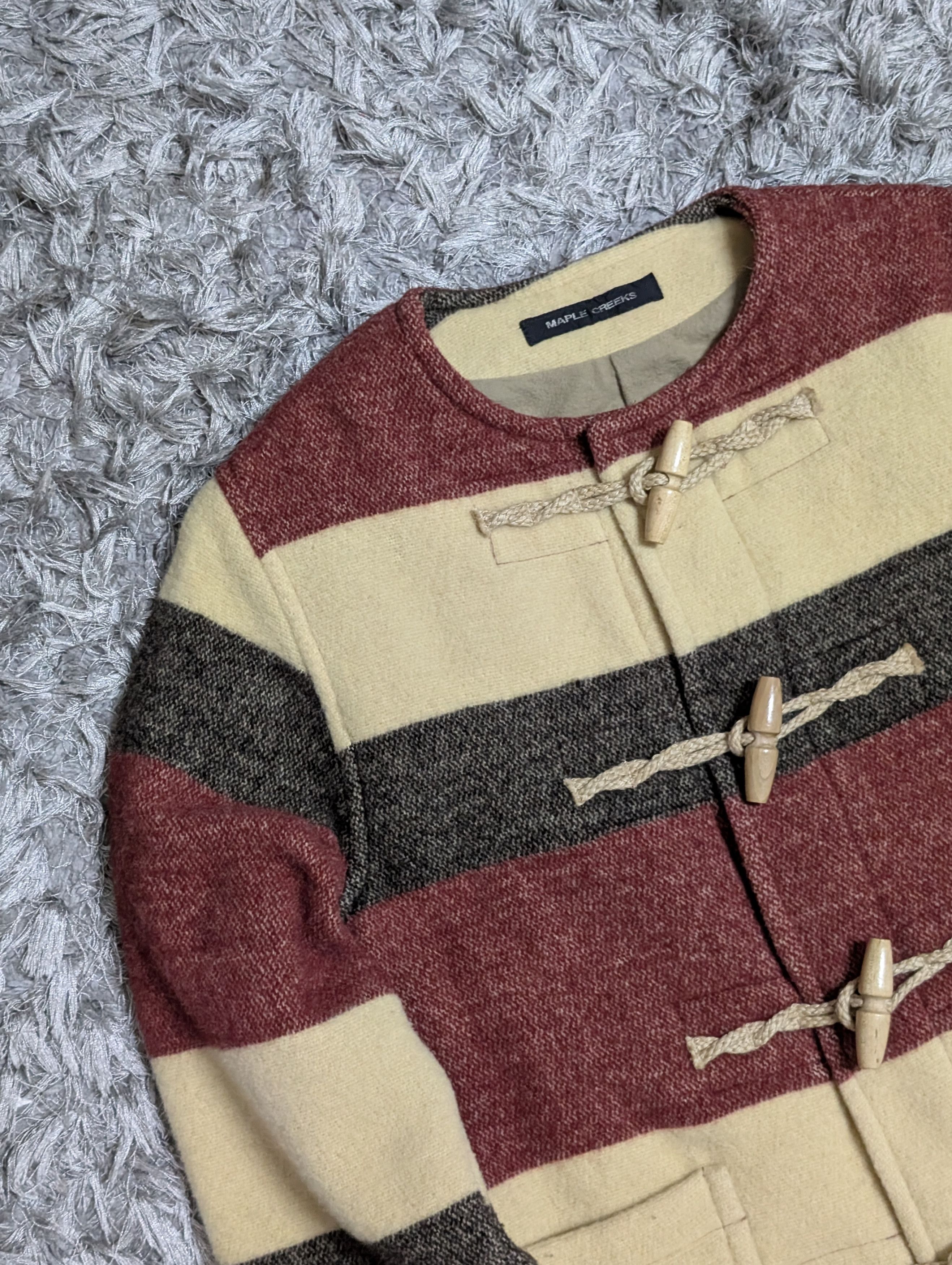Japanese Brand Vintage Maple Creeks Japan Striped Jacket Wool Duffle Coat Size M / US 6-8 / IT 42-44 - 4 Thumbnail