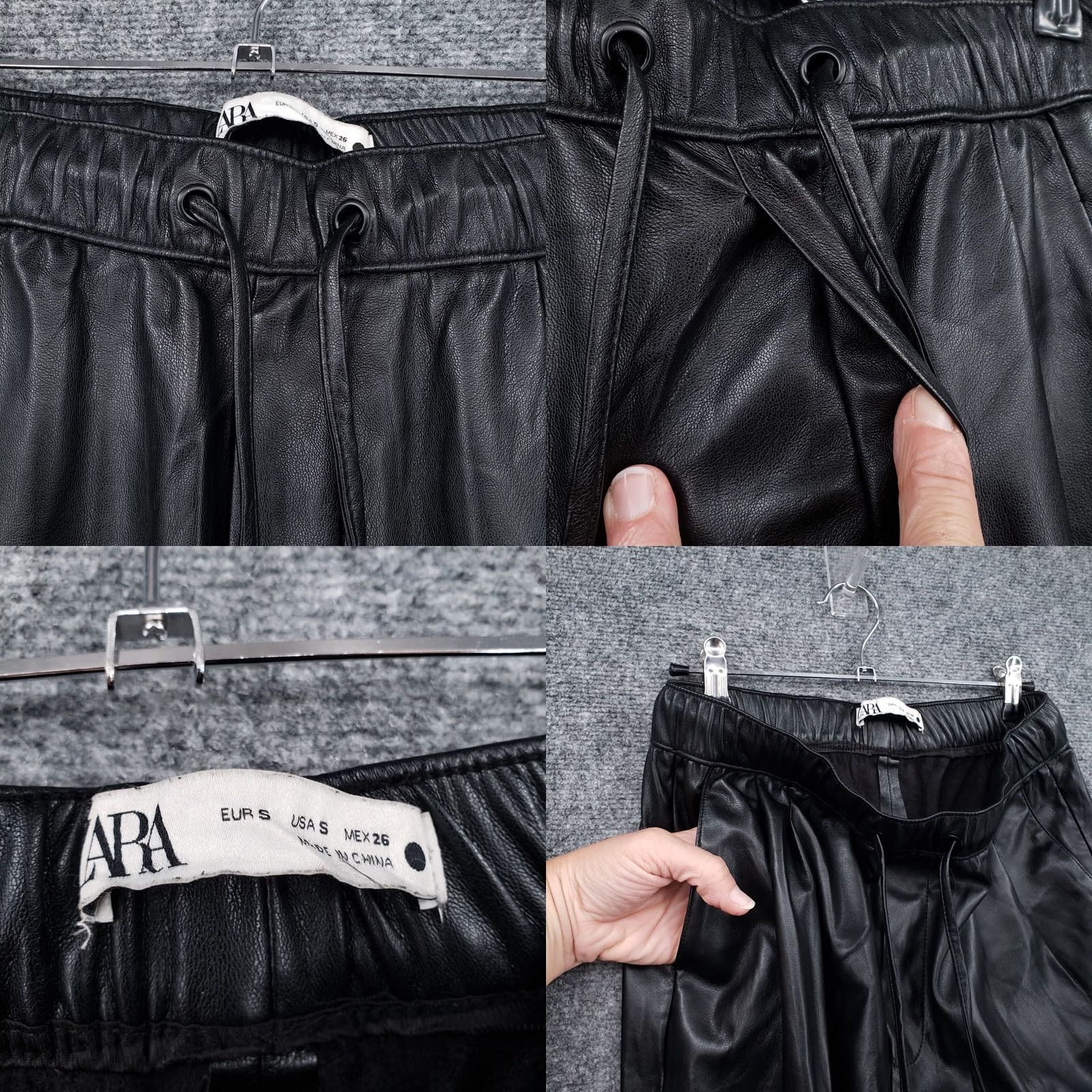 Zara Zara Pants Women S Small Black Faux Leather Crop Drawstring Straight Leg Hi Rise Size 28" / US 6 / IT 42 - 8 Thumbnail