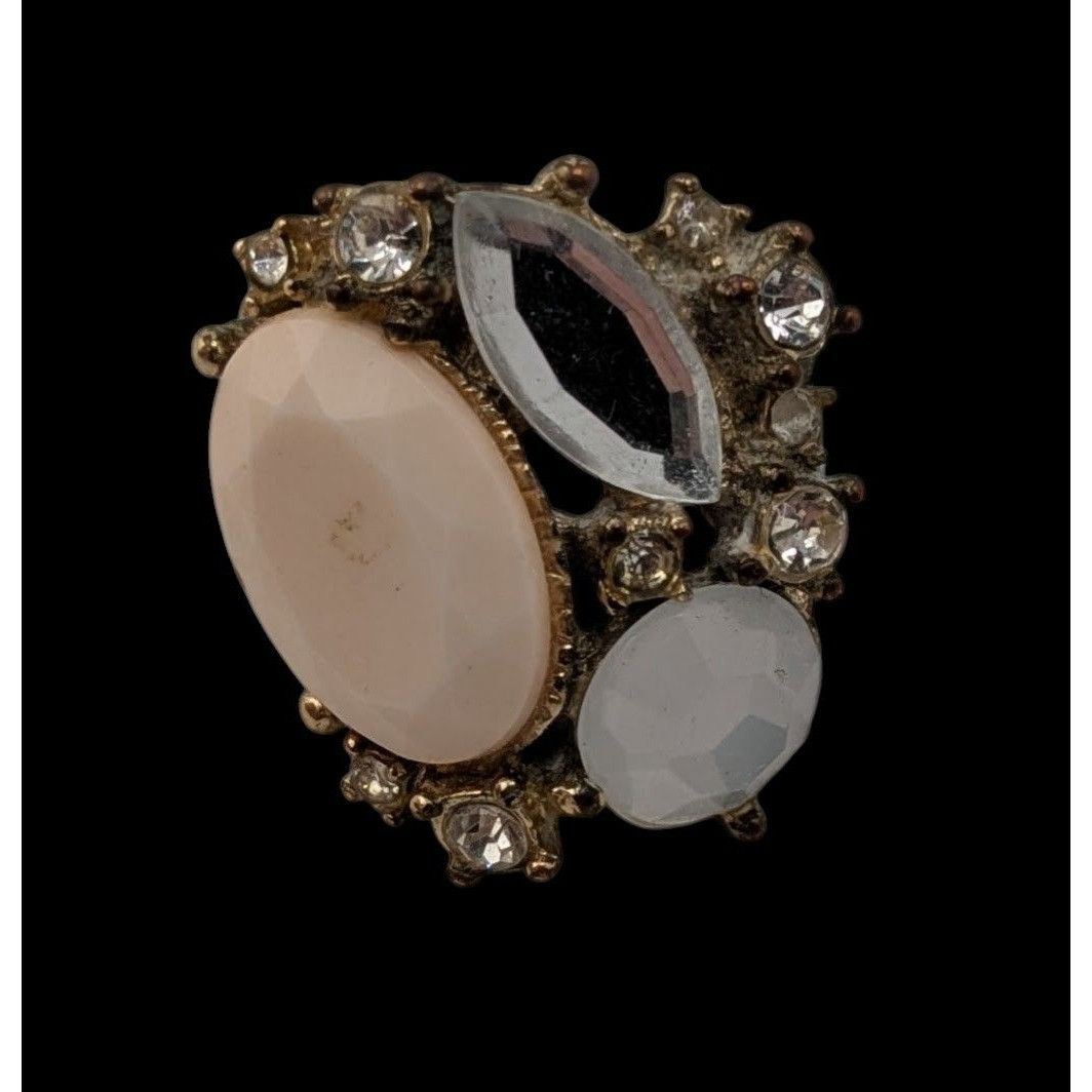 Other Vintage Glam Statement Ring With Rhinestones & Faceted Cream Size ONE SIZE - 2 Thumbnail