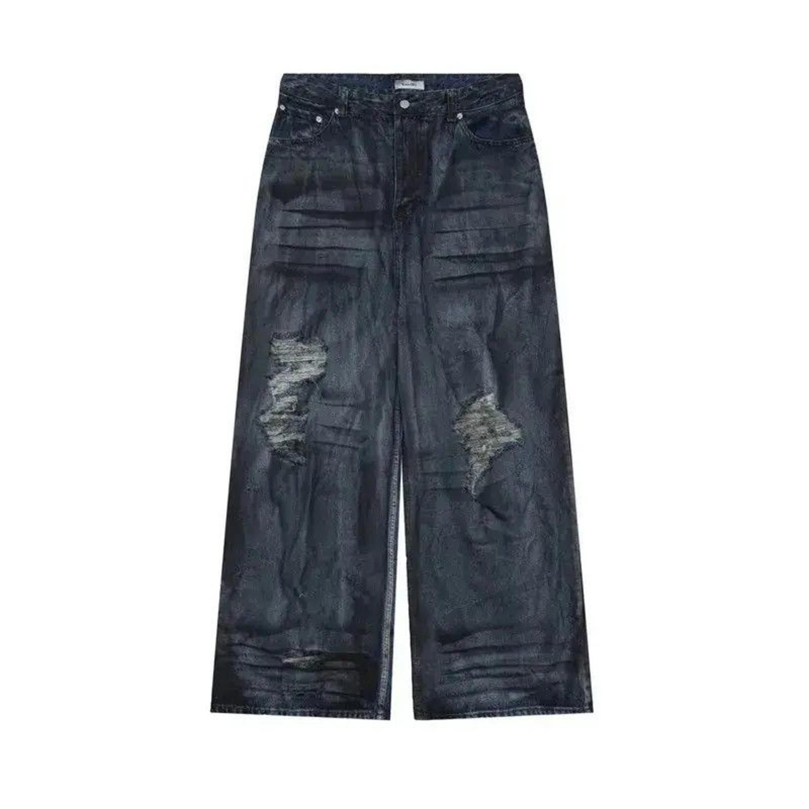 Other Ripped Straight Loose Long Wide Leg Jeans Size US 33 - 4 Thumbnail