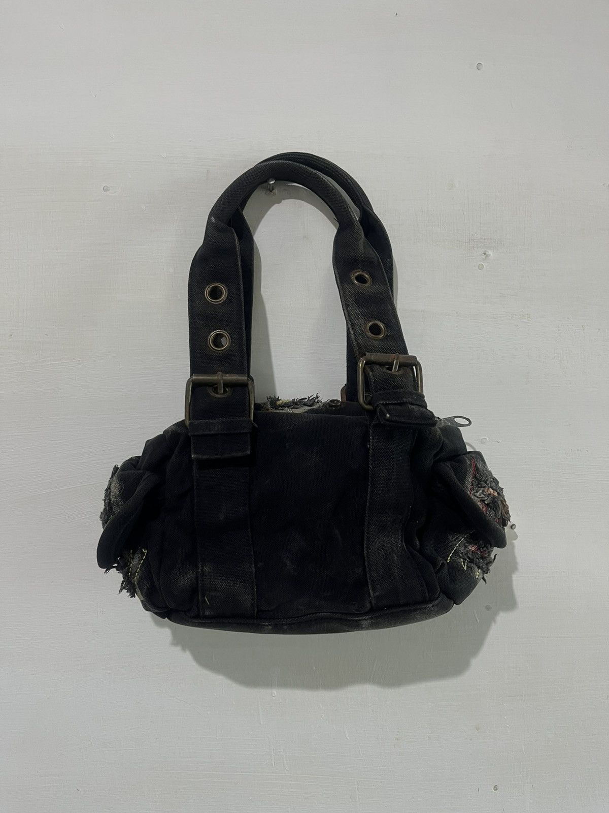 KMRii Y2K Grunge Punk Distressed Black Canvas Mini Handbag Size ONE SIZE - 15 Thumbnail