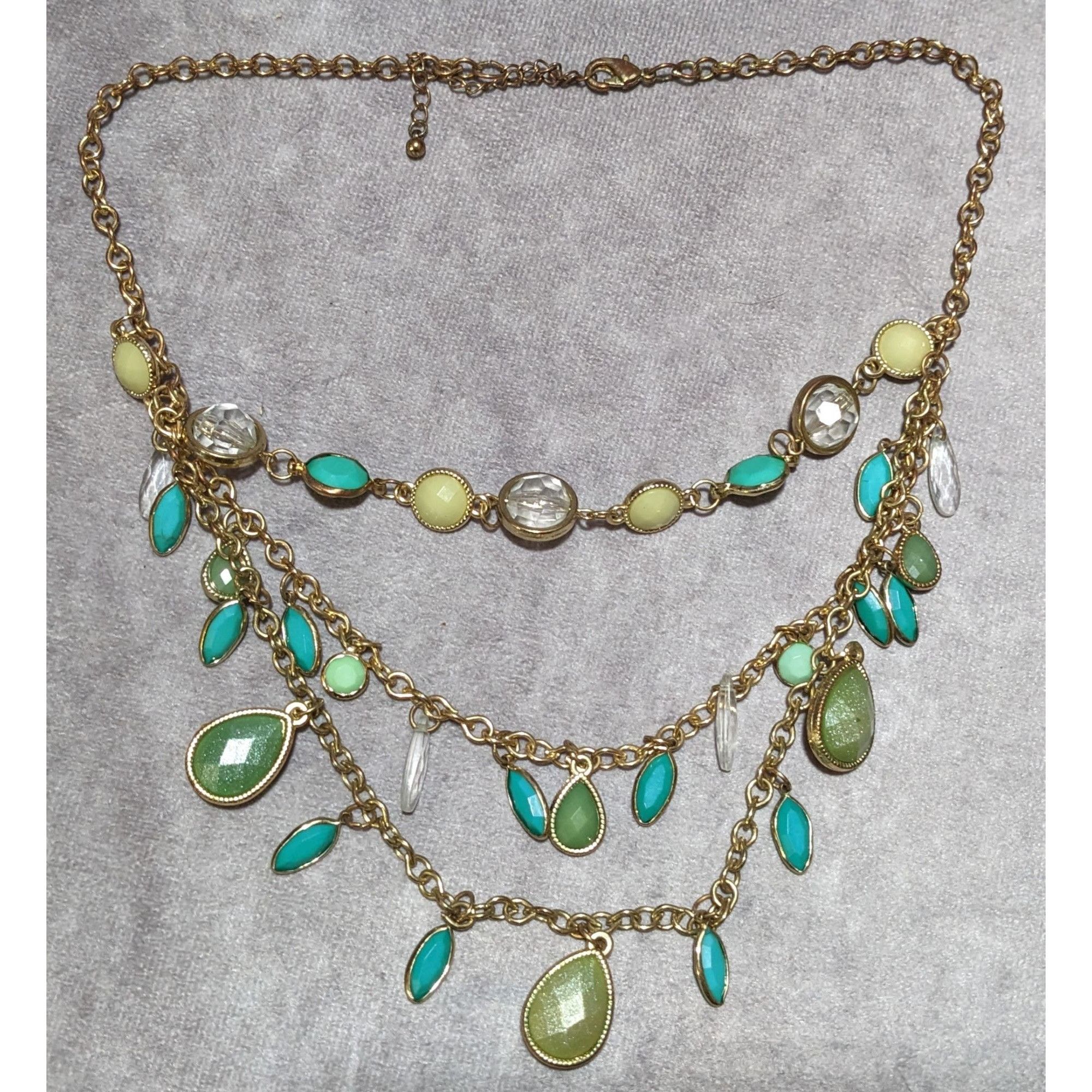 Other Festival Glam Multilayer Green And Teal Gemmed Necklace Size ONE SIZE - 8 Thumbnail