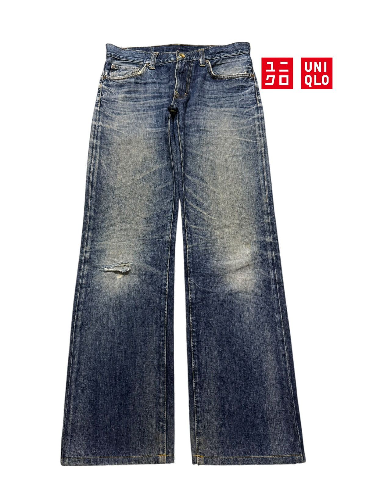 Uniqlo Vintage Y2K Japanese Uniqlo Faded Wash Whiskers Wide Leg Size US 32 / EU 48 - 1 Thumbnail