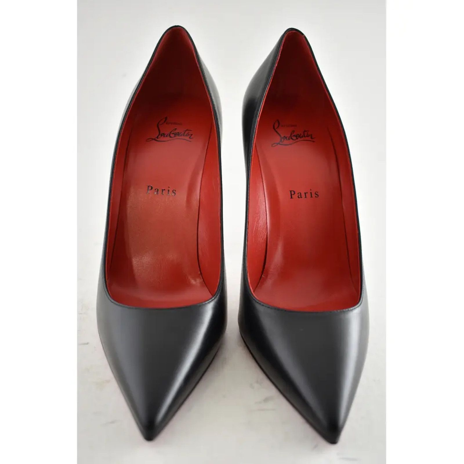 Christian Louboutin Kate 100 Black Leather Loubi Red Lining Pointed Heel Pump 41 Size US 11 / IT 41 - 5 Thumbnail