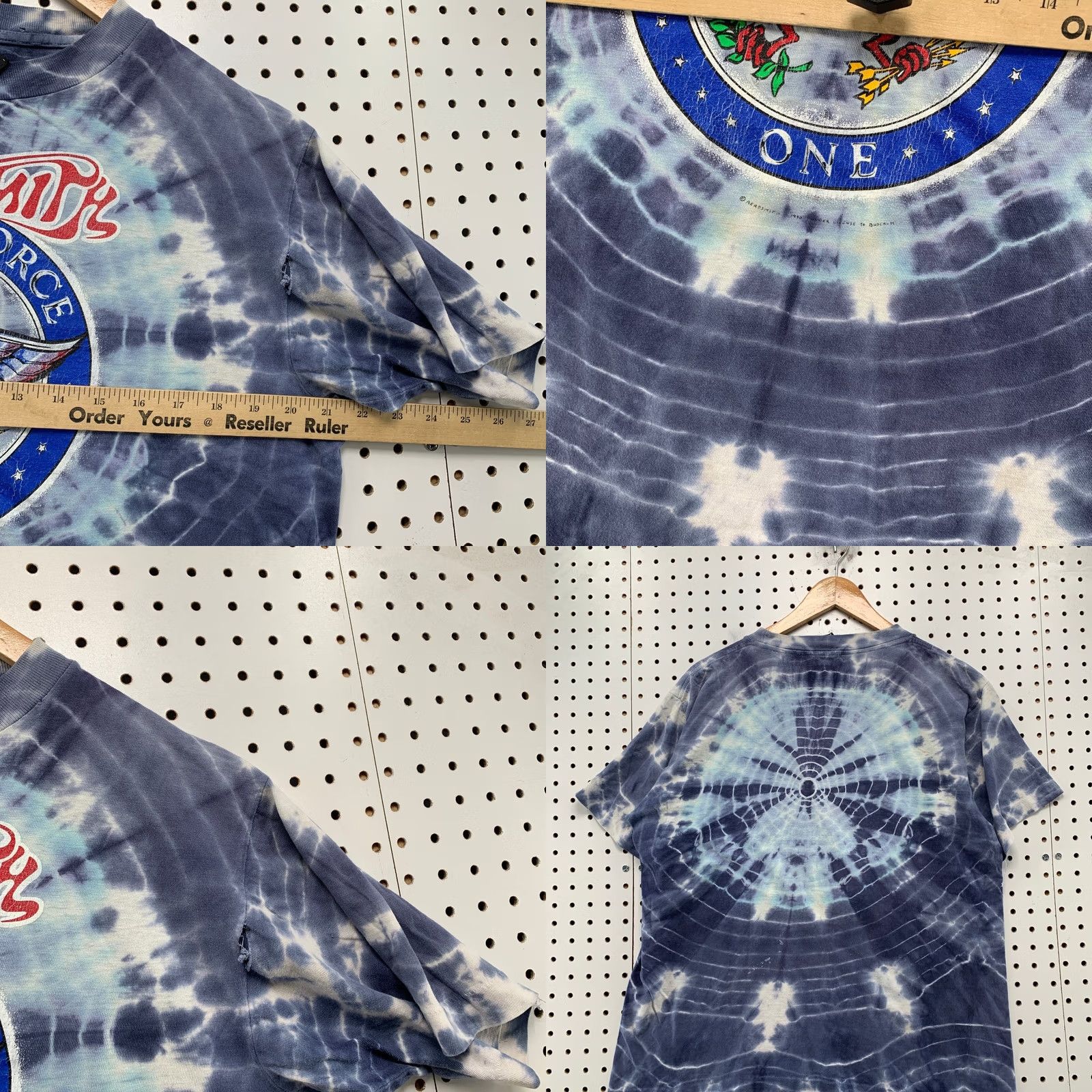 Aerosmith VINTAGE Aerosmith T Shirt Mens XL Blue Tie Dye Aero Force One Rock Band USA Shirt Adults XL Blue Crew Neck Short Sleeve Logo Graphic Print 1990s Size US XL / EU 56 / 4 - 9 Thumbnail