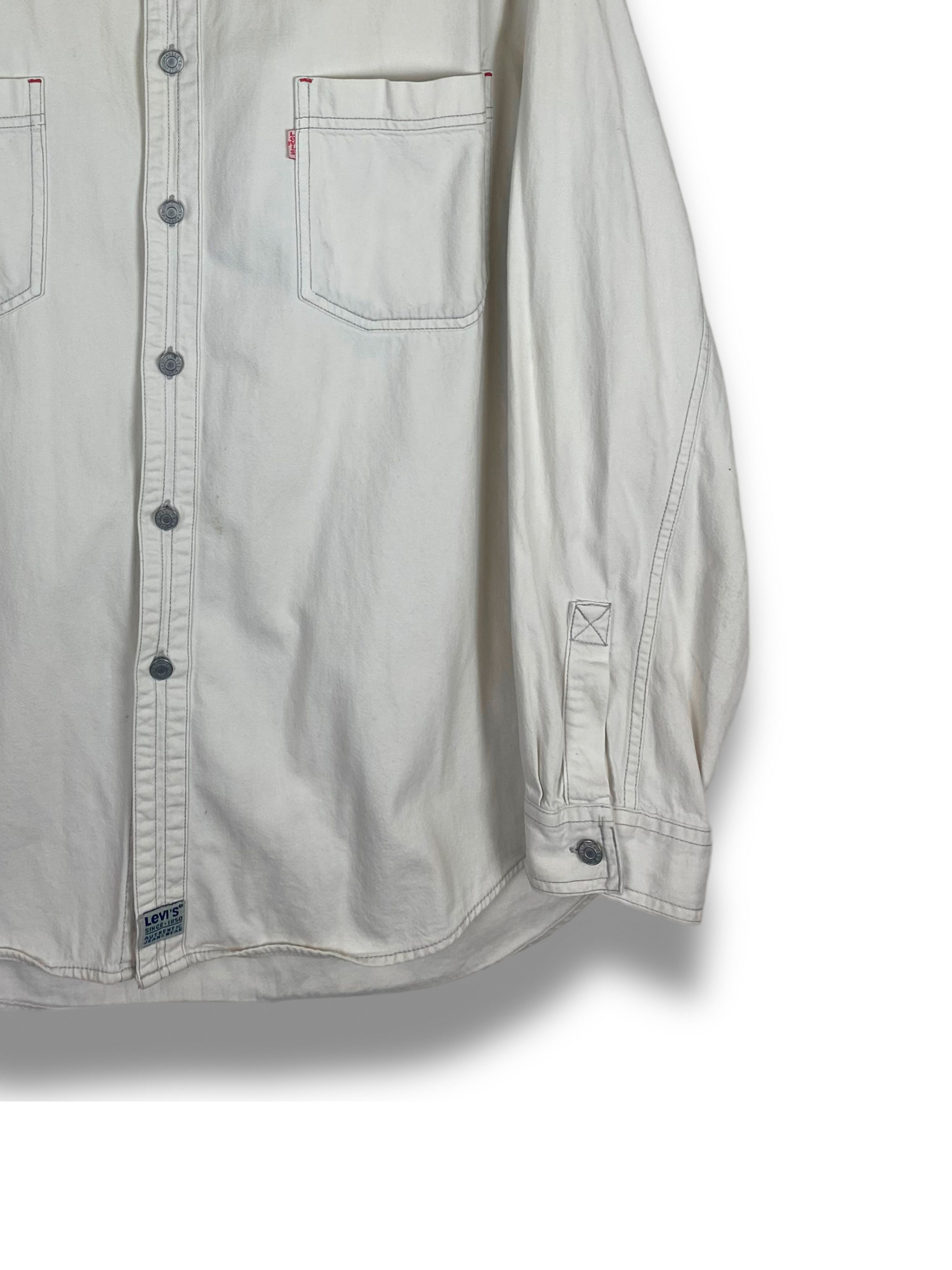 Levi's 90s Vintage LEVIS White Heavy Denim Button Up Shirt M453 Size US XL / EU 56 / 4 - 2 Thumbnail