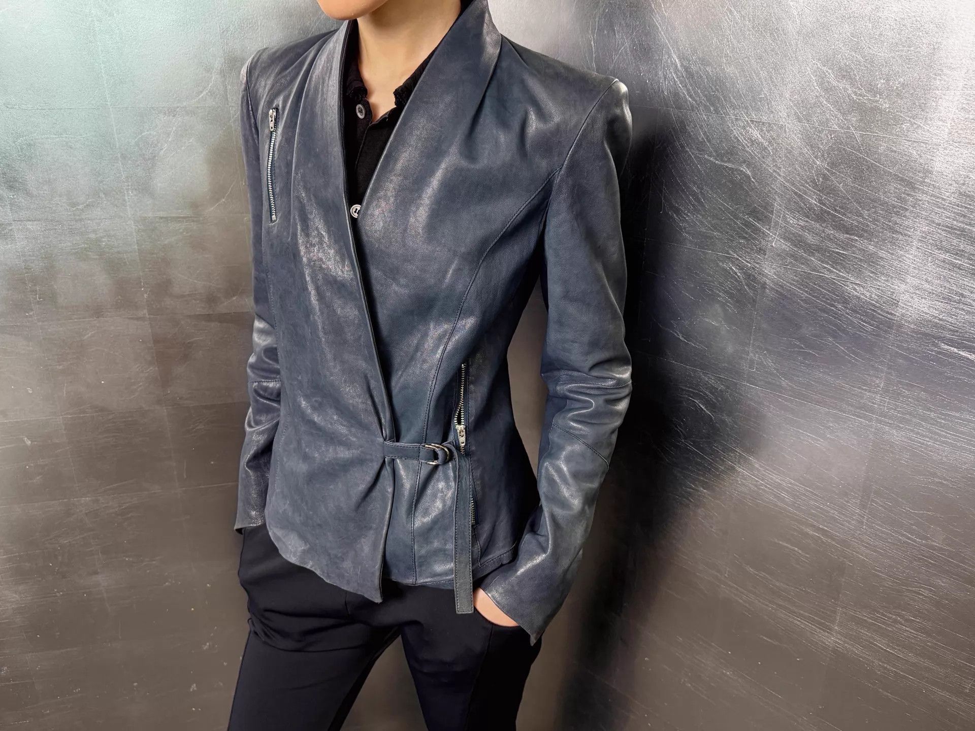 Helmut Lang Helmut Lang Graphite Blue Industrial Leather Jacket S Size S / US 4 / IT 40 - 5 Thumbnail