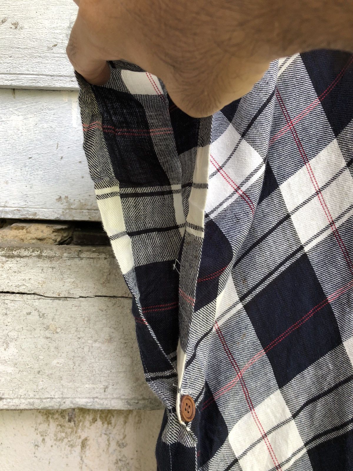 Japanese Brand × The Unbranded Brand Woman Plaid Shawl Laces Single Button Hood Poncho Size ONE SIZE - 6 Thumbnail