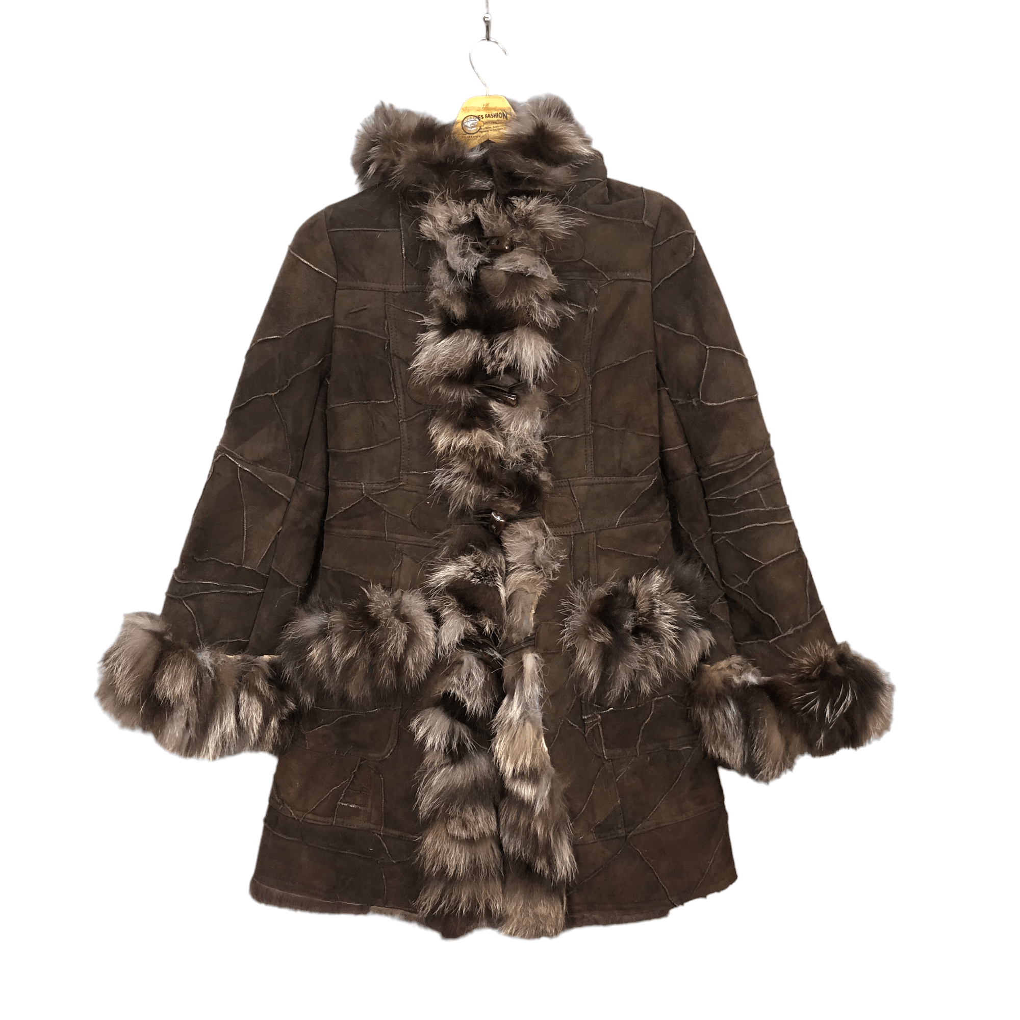 Fox Racing PATCHWORK SHEEP SKIN SILVER FOX FUR OVERCOAT #5752-205 Size S / US 4 / IT 40 - 1 Thumbnail