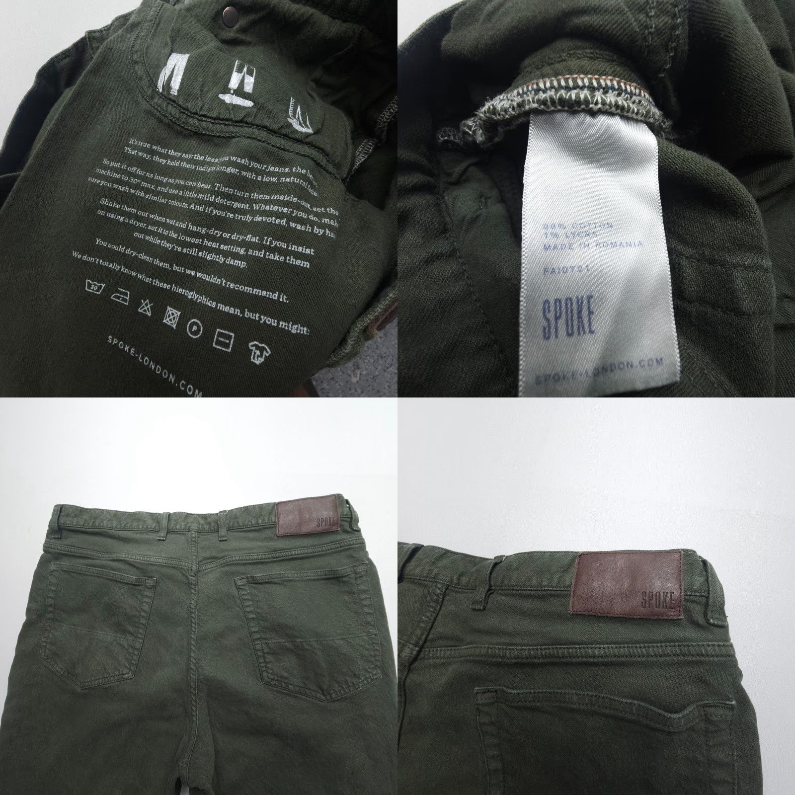 Denime SPoke London Jeans 37 x 34 Denim Regular Straight Mens Green Stretch 5-Pocket London Theme Regular Waist 37in Inseam 34in Mens Jeans Size US 37 - 8 Thumbnail