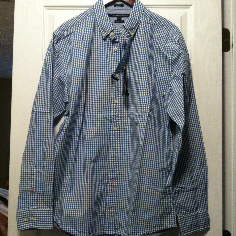 Tommy Hilfiger TOMMY HILFIGER MENS NEW BLUE 100%COTTON CASUAL SHIRT SIZE: L Size US L / EU 52-54 / 3 - 4 Thumbnail
