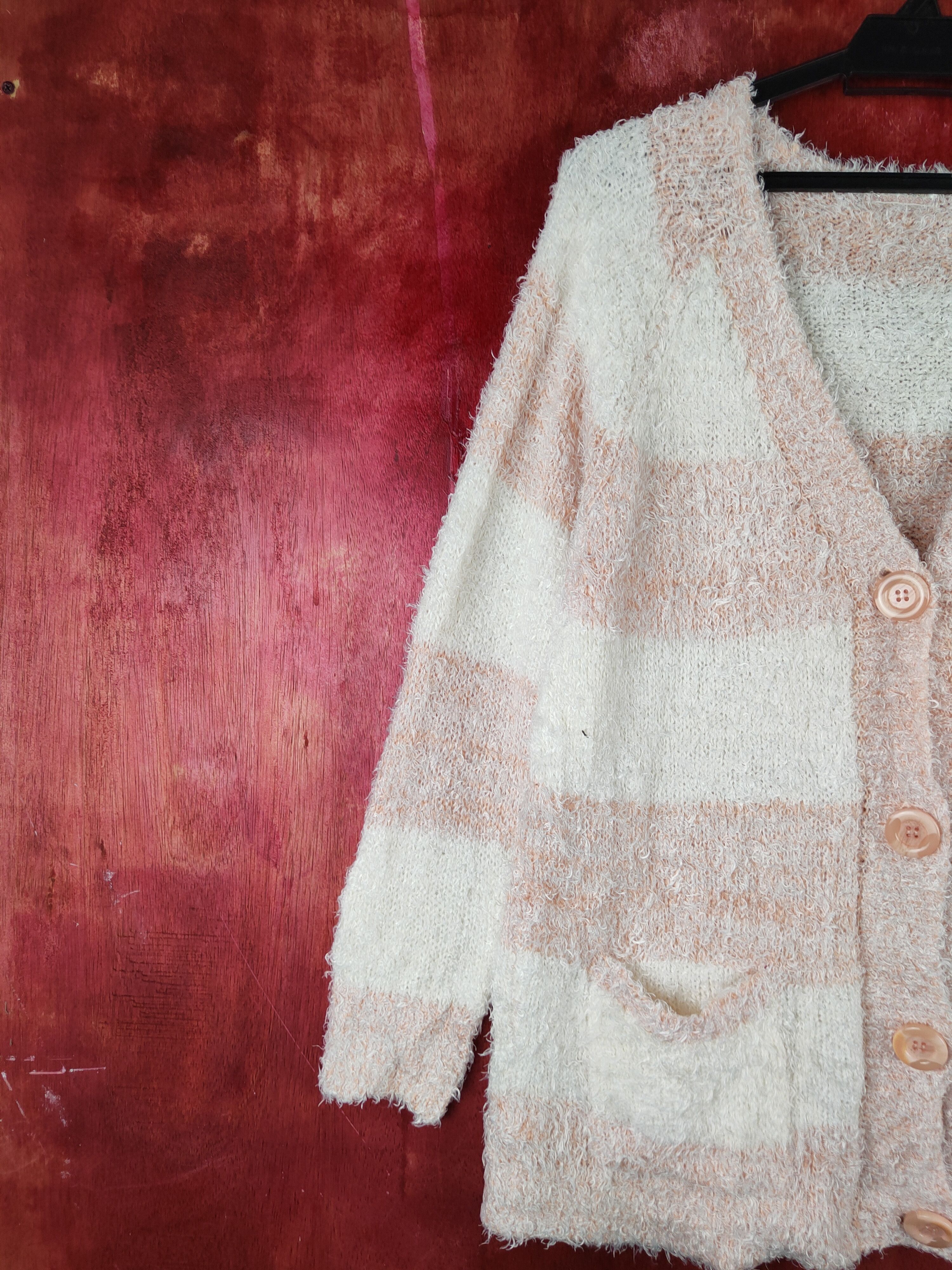Homespun Knitwear Noble Goton Cream Fur Mohair Knitwear Cardigan #S1982 Size L / US 10 / IT 46 - 3 Thumbnail