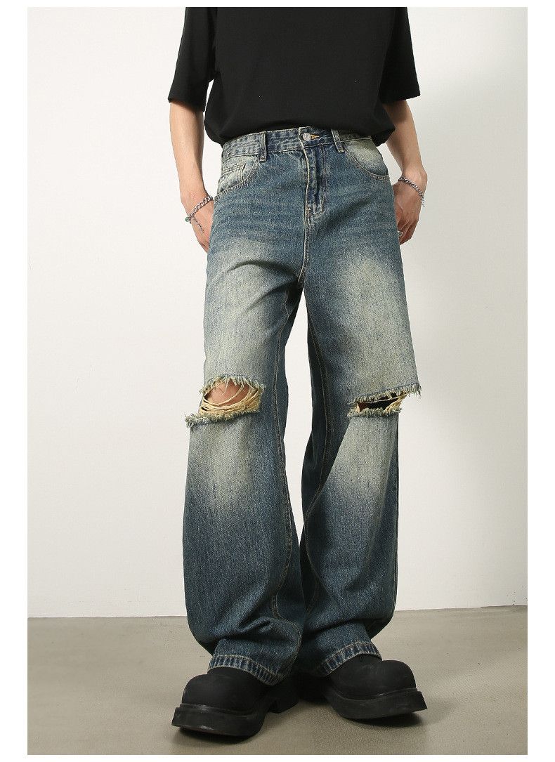 Japanese Brand × Jean Vintage washed all-match wide-leg ripped jeans Size US 32 / EU 48 - 2 Thumbnail