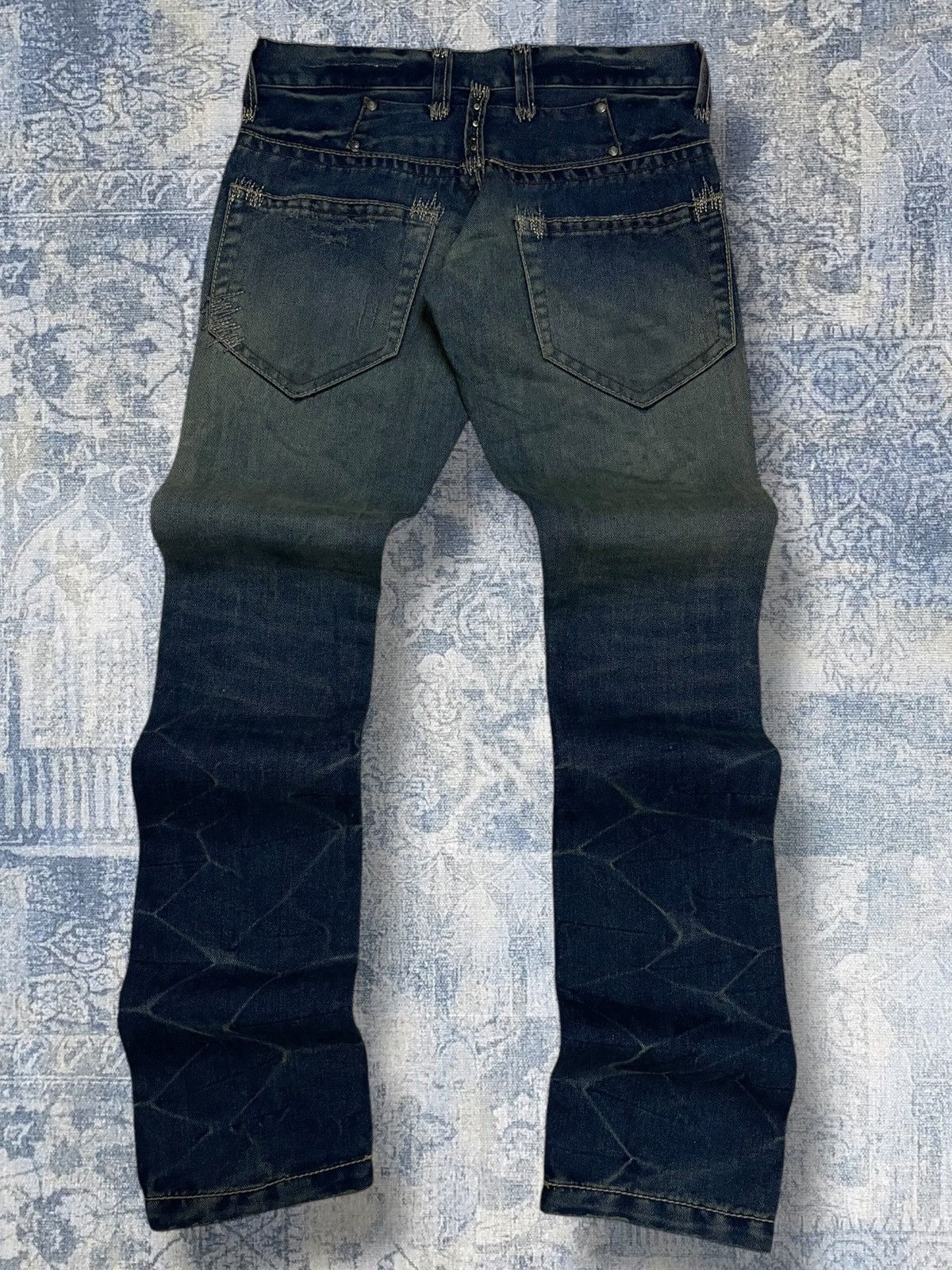 Le Grande Bleu (L.G.B.) Vintage 1990s Og Japan Designer Lagust Scab Distressed Denim Size US 30 / EU 46 - 10 Thumbnail