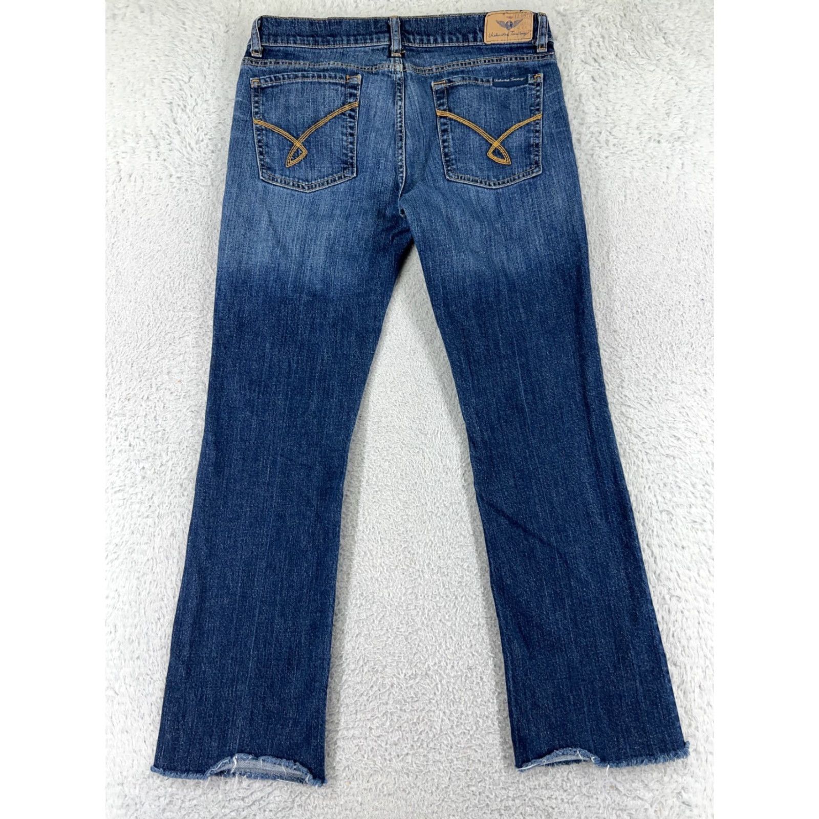 Vintage Uncharted Territory Jeans Women Blue Denim Bootcut 12 Regular Cotton Blend Stretch Distressed 5-Pocket Design Inseam 29in Size 34" / US 12 / IT 48 - 2 Thumbnail