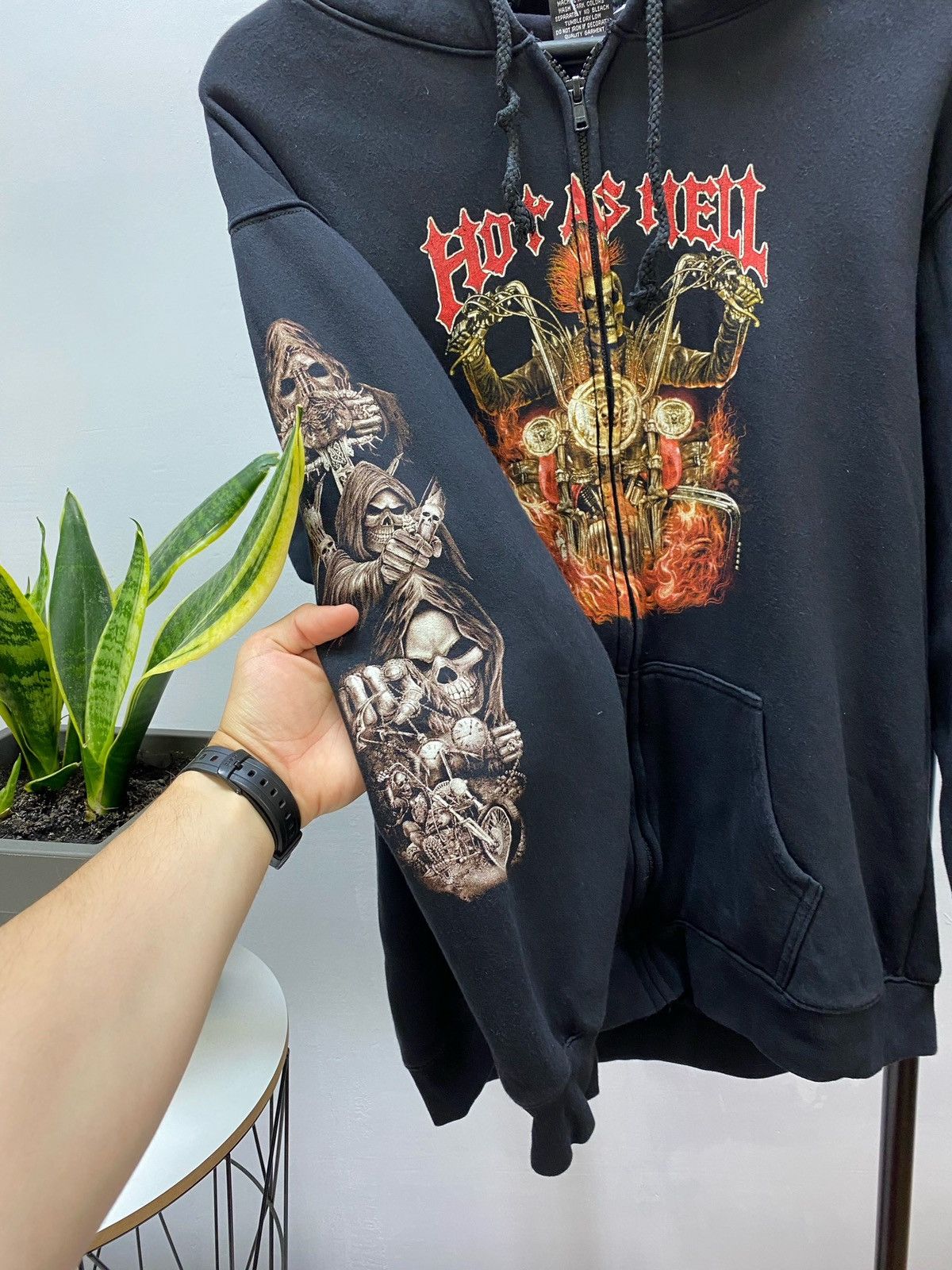 Japanese Brand × Vintage Vintage Y2K Hot AS Hell Burning Skeleton Rider Hoodie Size US L / EU 52-54 / 3 - 14 Thumbnail