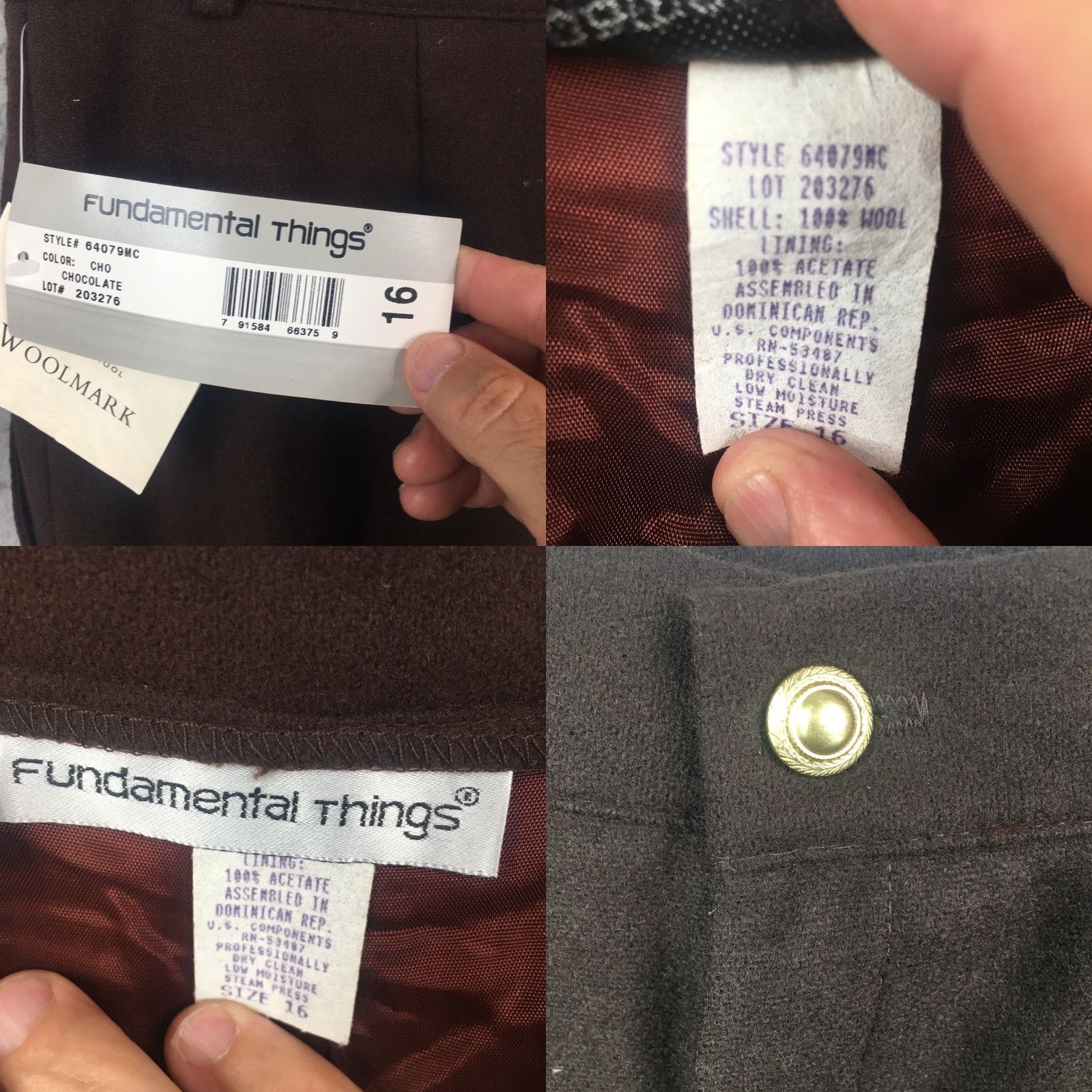 Vintage VINTAGE Fundamental Things Pants Women 16 Brown 100% Wool Career Academia Office NEW VTG Size 31" - 8 Thumbnail