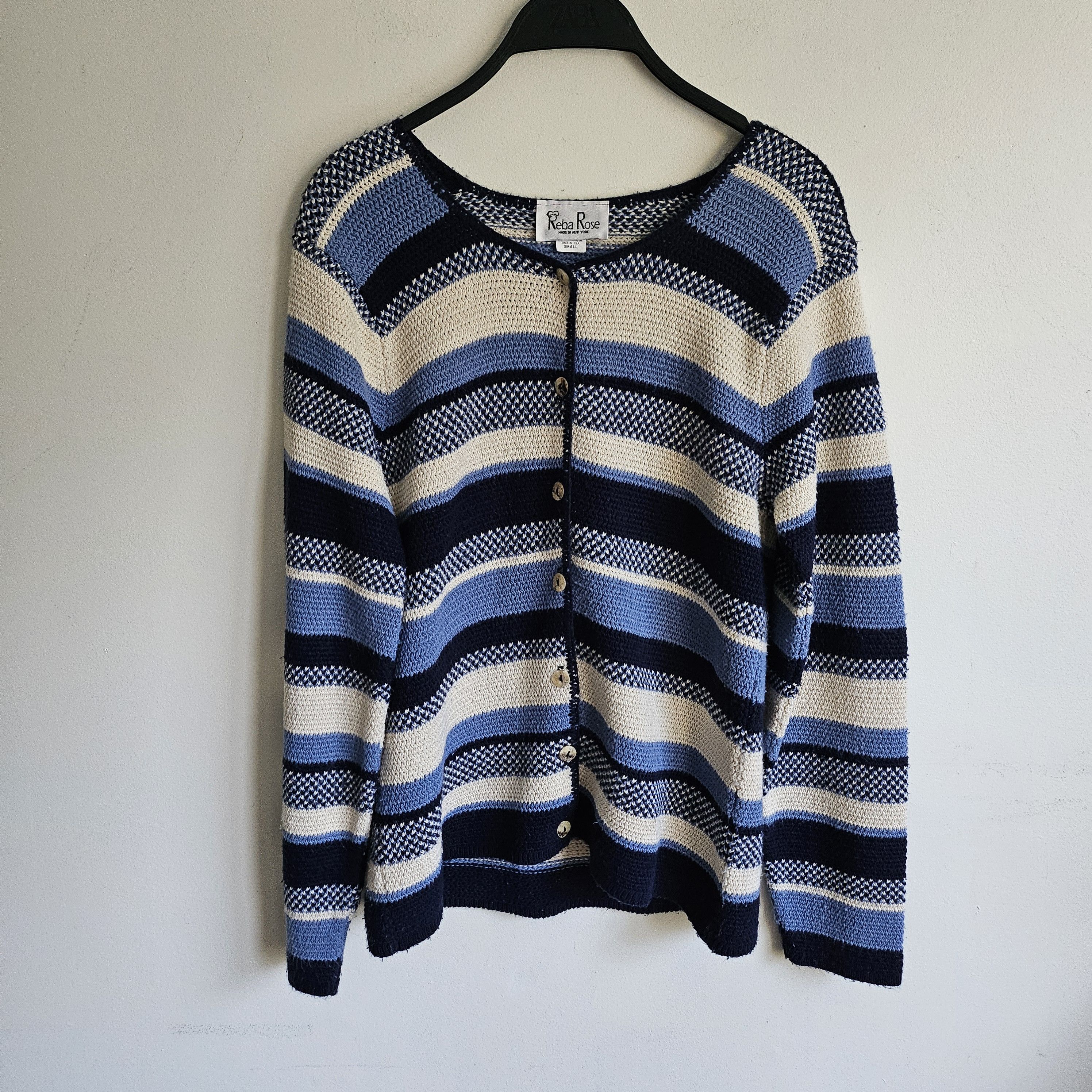 Vinti Andrews Reba Rose vintage '70s blue striped knit cardigan sweater. Size S / US 4 / IT 40 - 2 Thumbnail